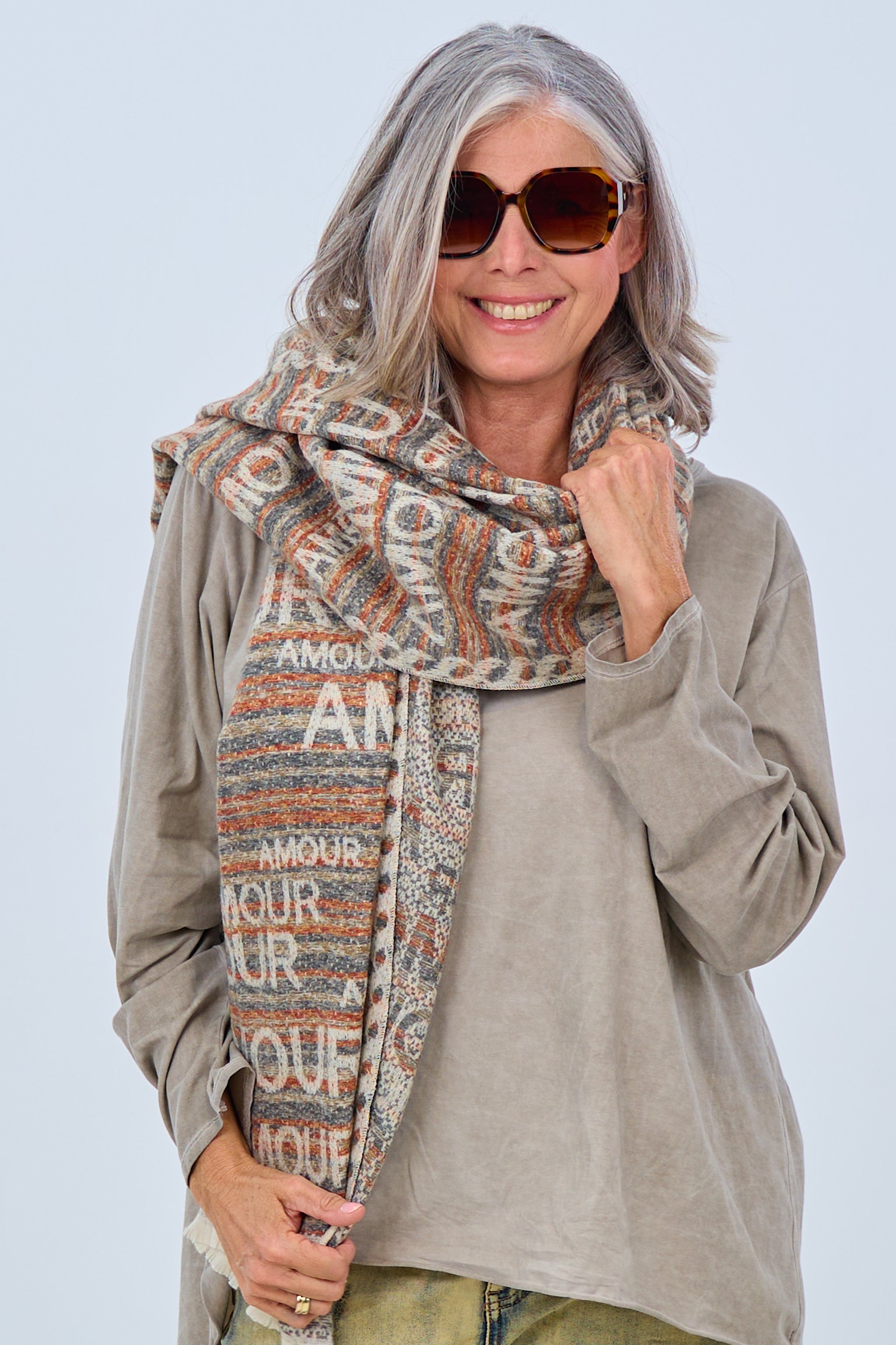 Scarf AMOUR, grey-beige-rust