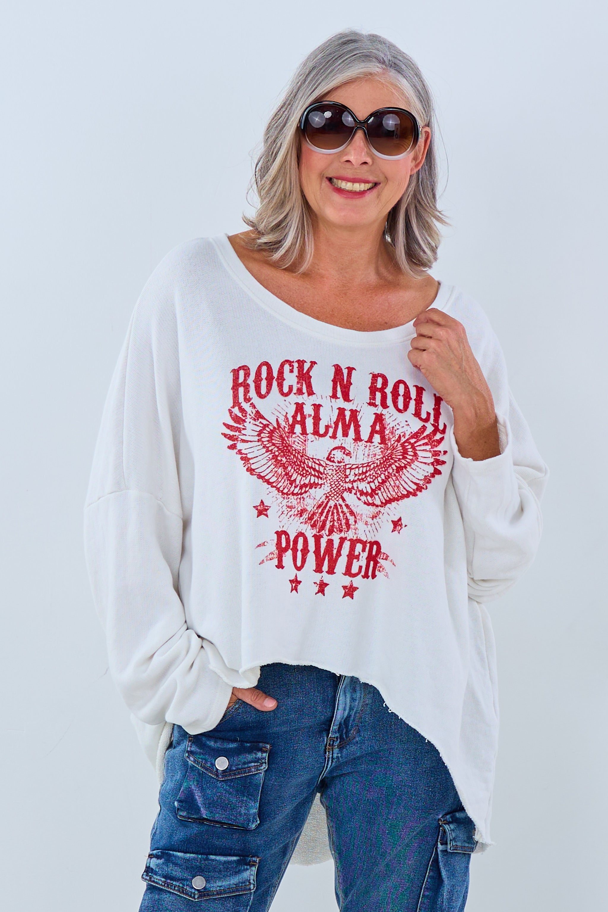 Sweaty mit rotem Rock- und Adler-Druck, ecru-rot von Trends & Lifestyle