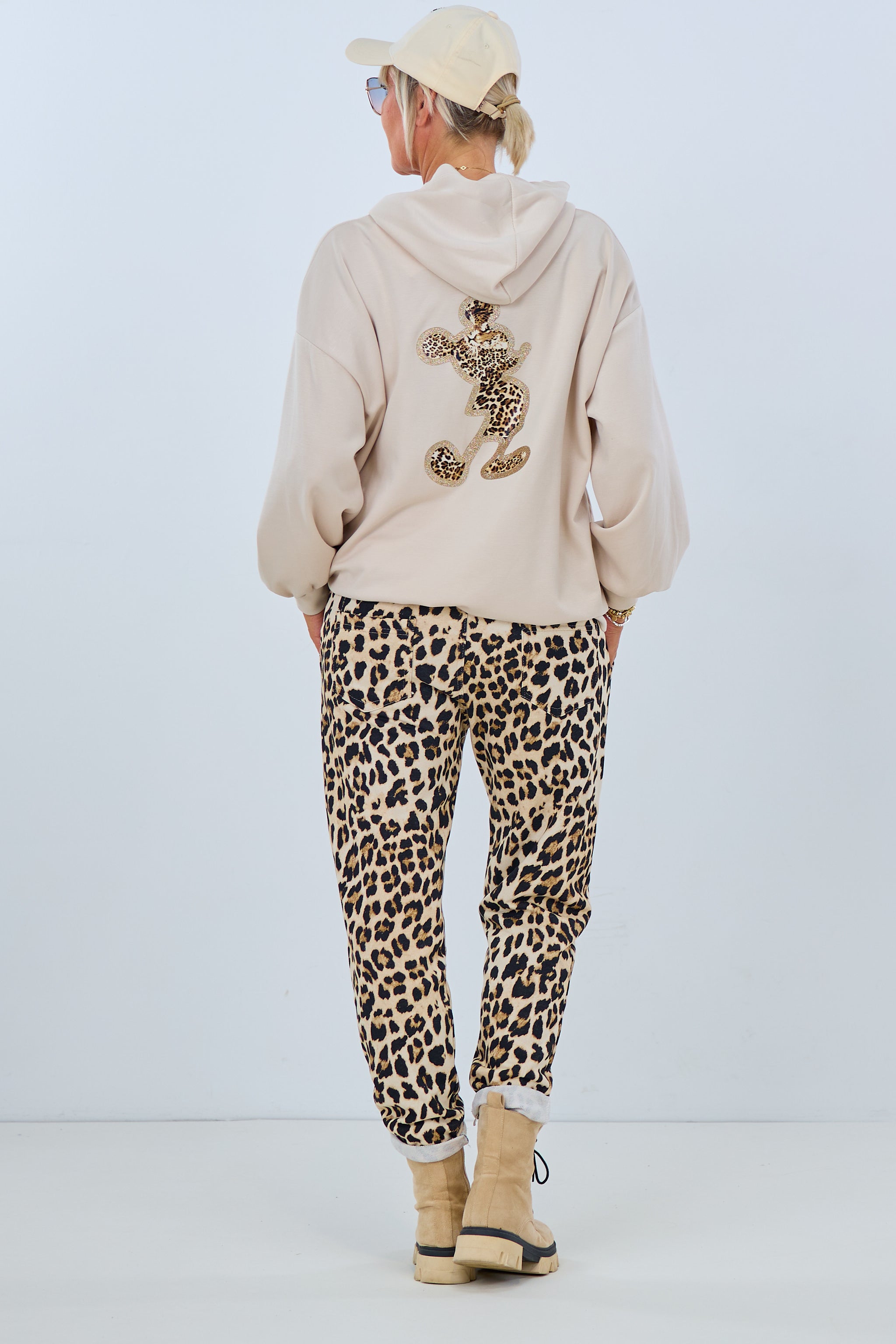 Viscose hoodie with Leo patch, beige