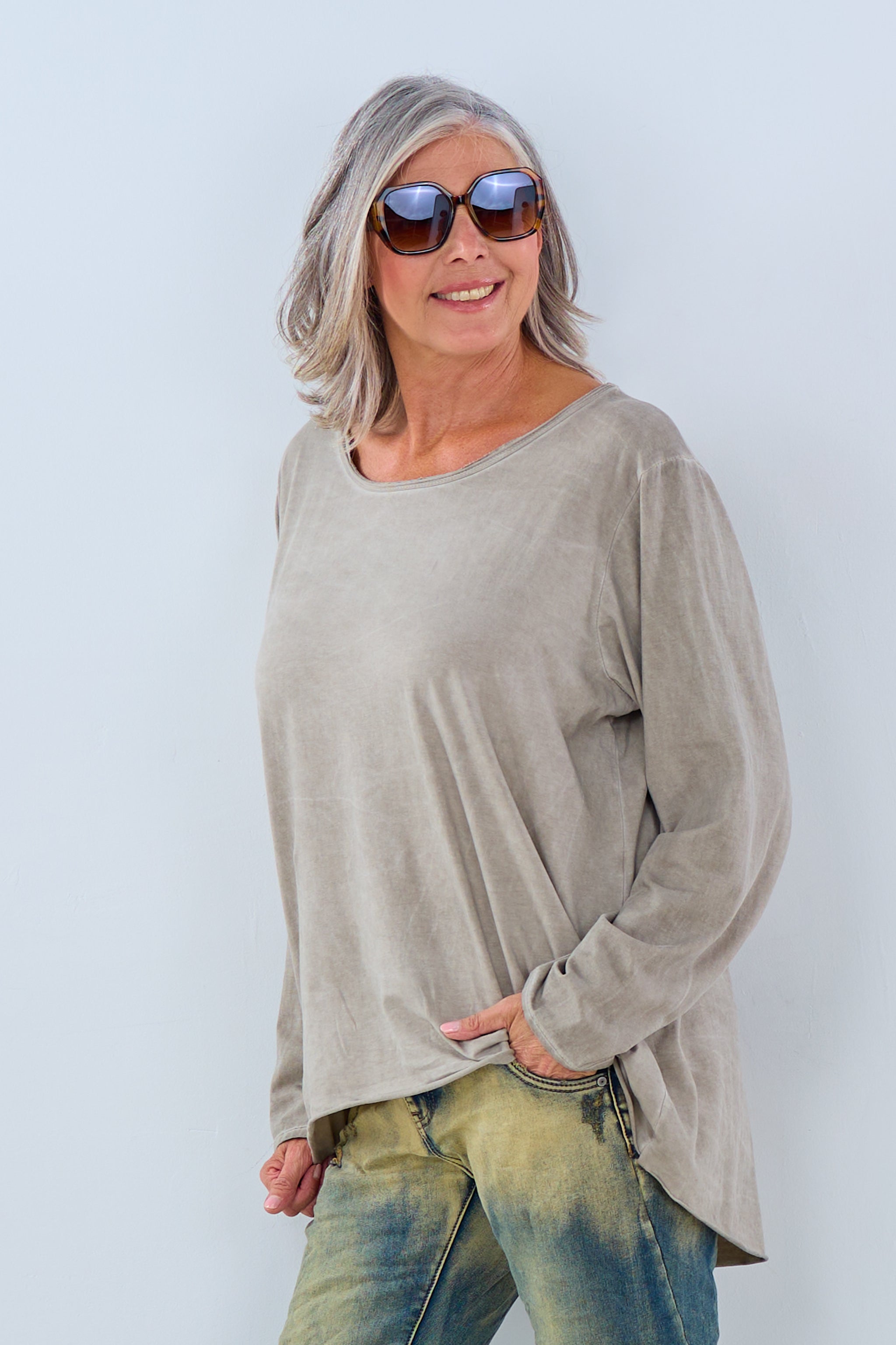 wide long sleeve, taupe