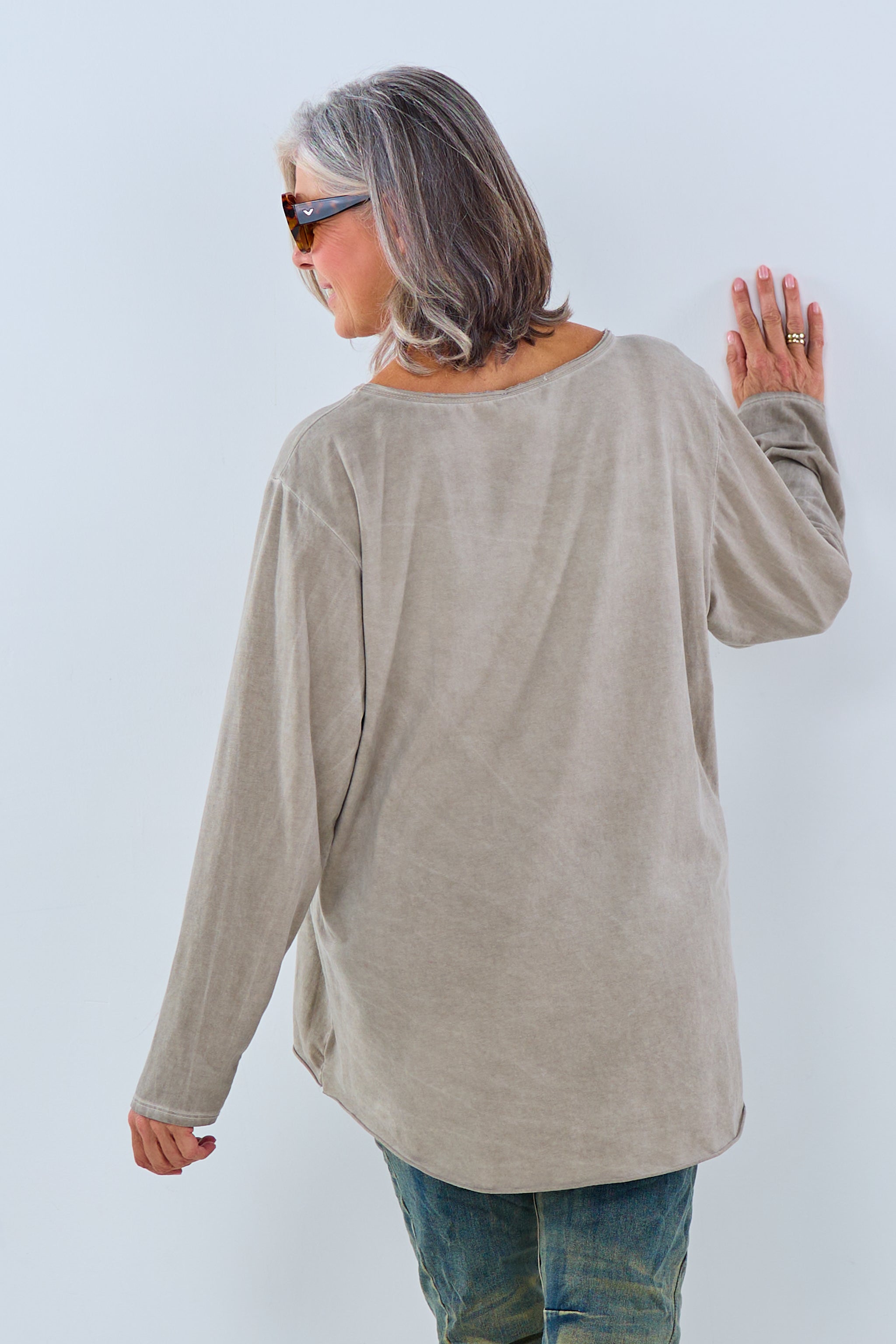 wide long sleeve, taupe