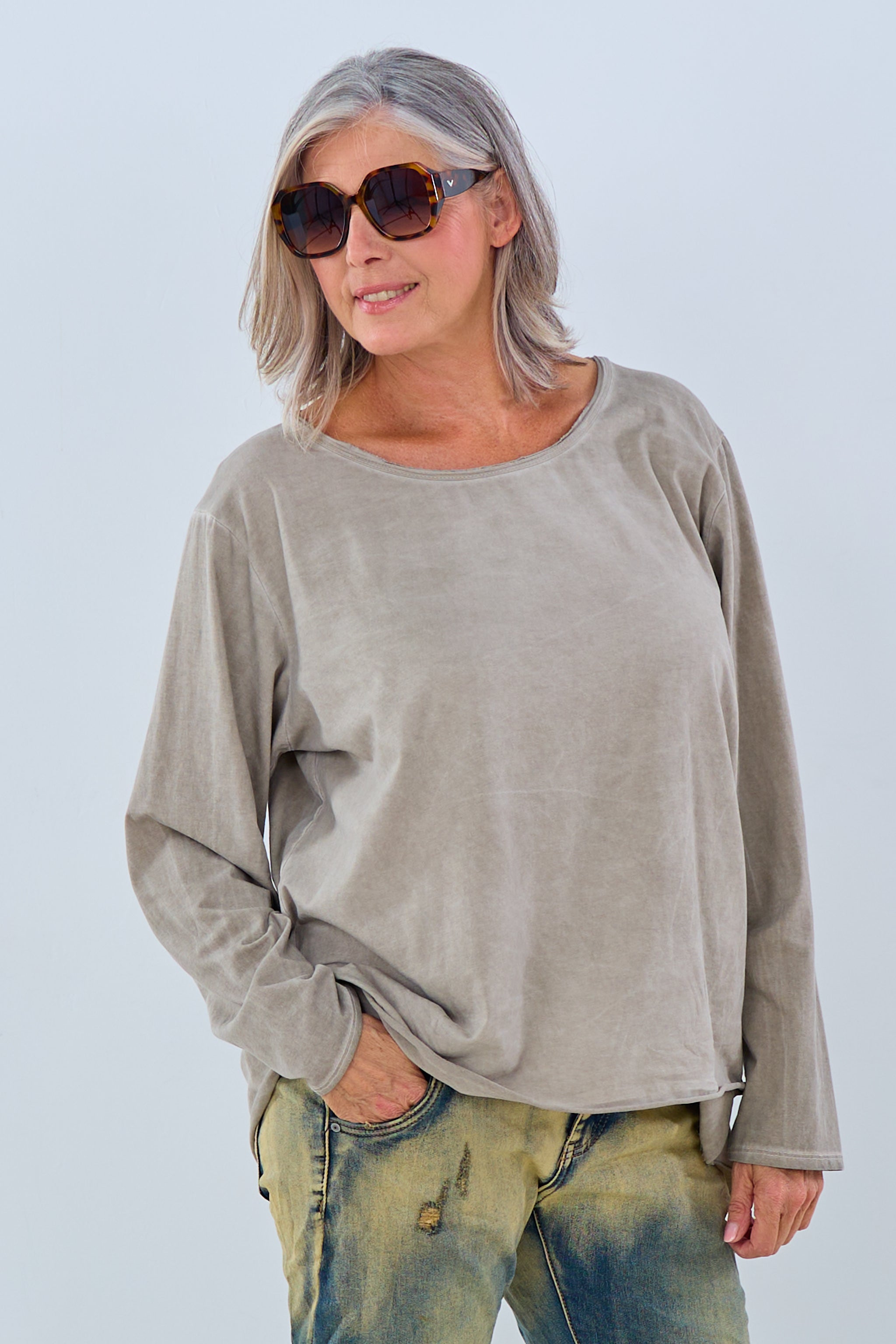 wide long sleeve, taupe