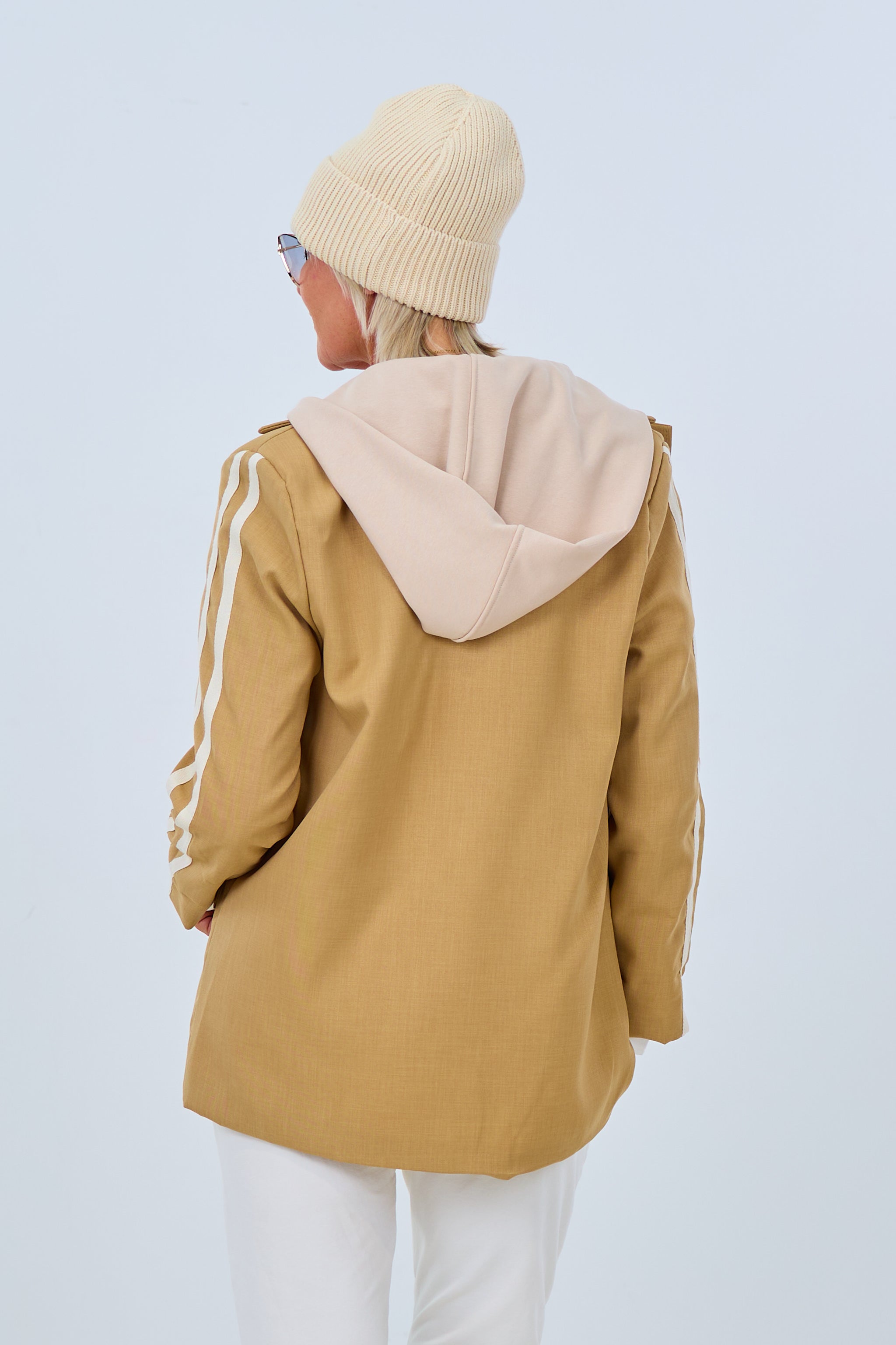 Blazer with removable hood, camel