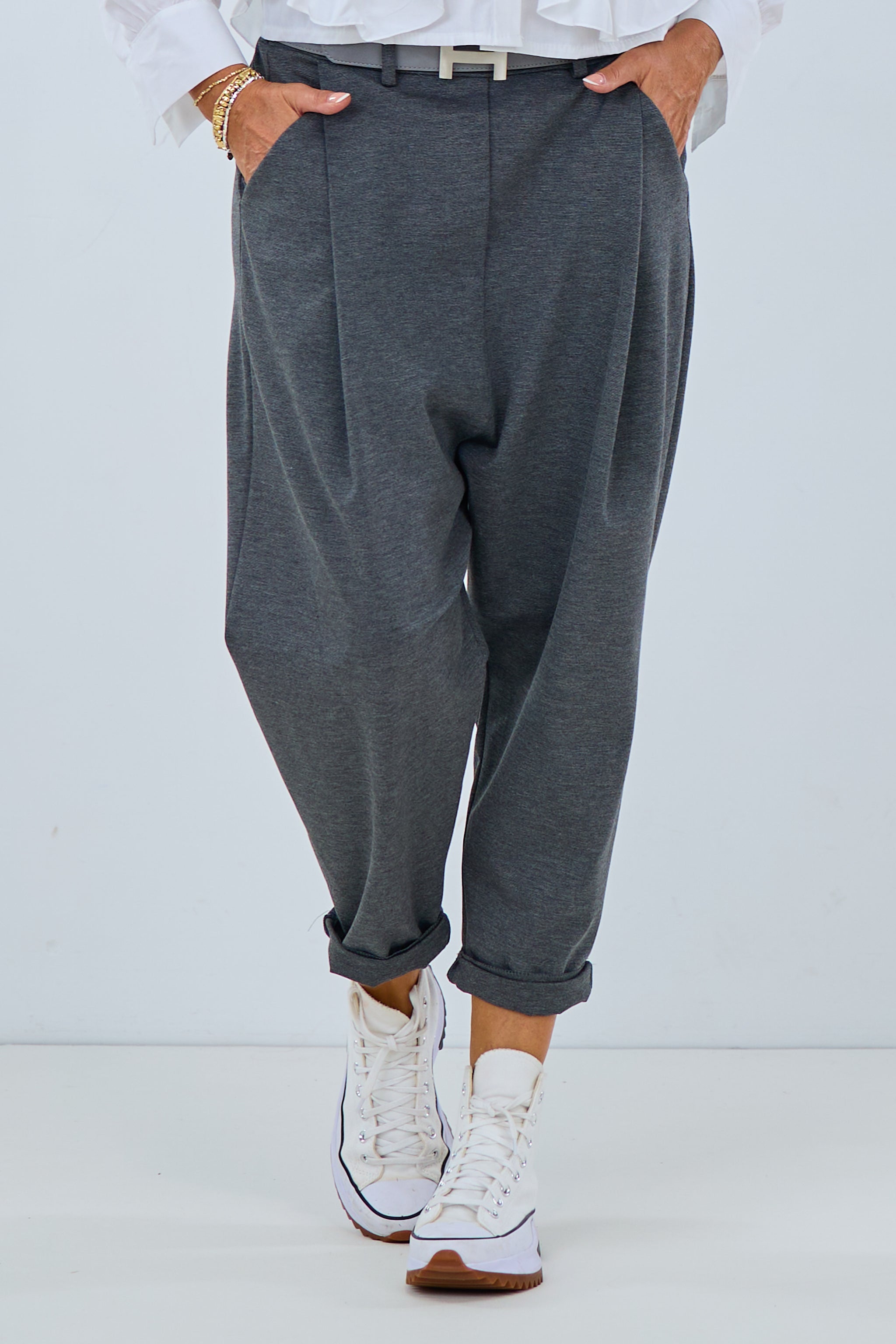 Elegant baggy pants, mottled anthracite