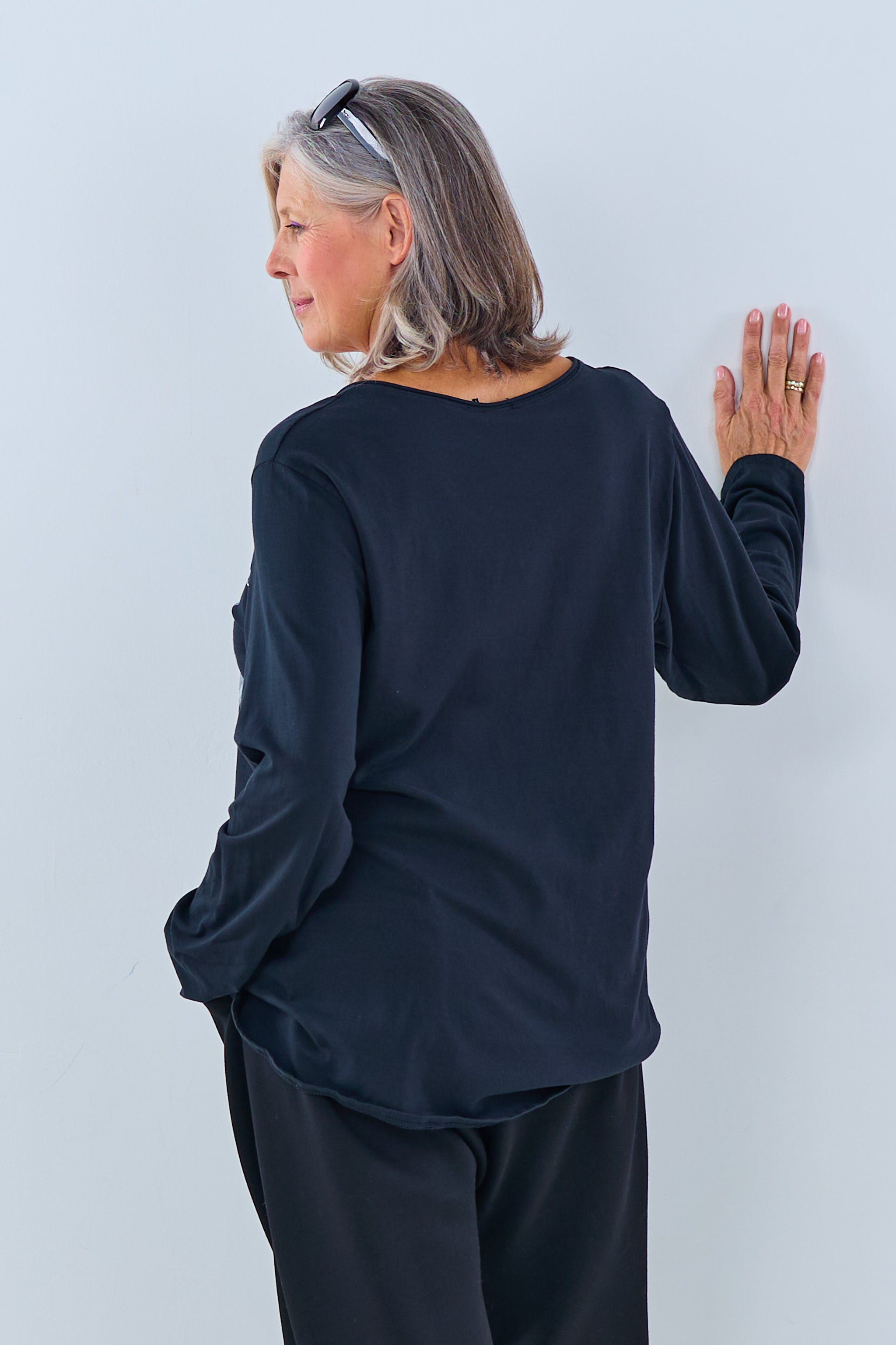 Langarmshirt mit coolem Druck, schwarz von Trends & Lifestyle