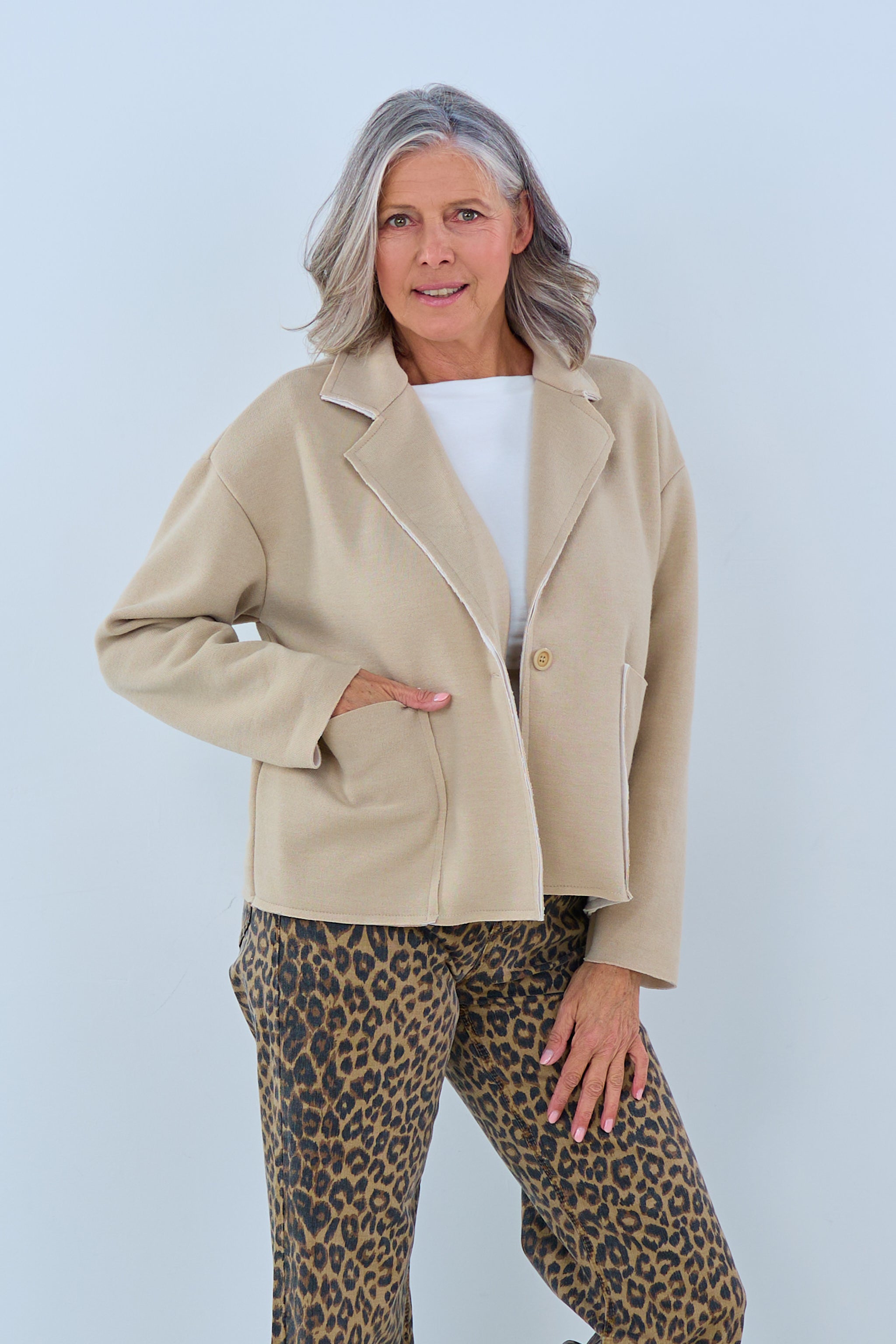 Oversized Feinstrick Blazer mit großen Taschen, beige von Trends & Lifestyle