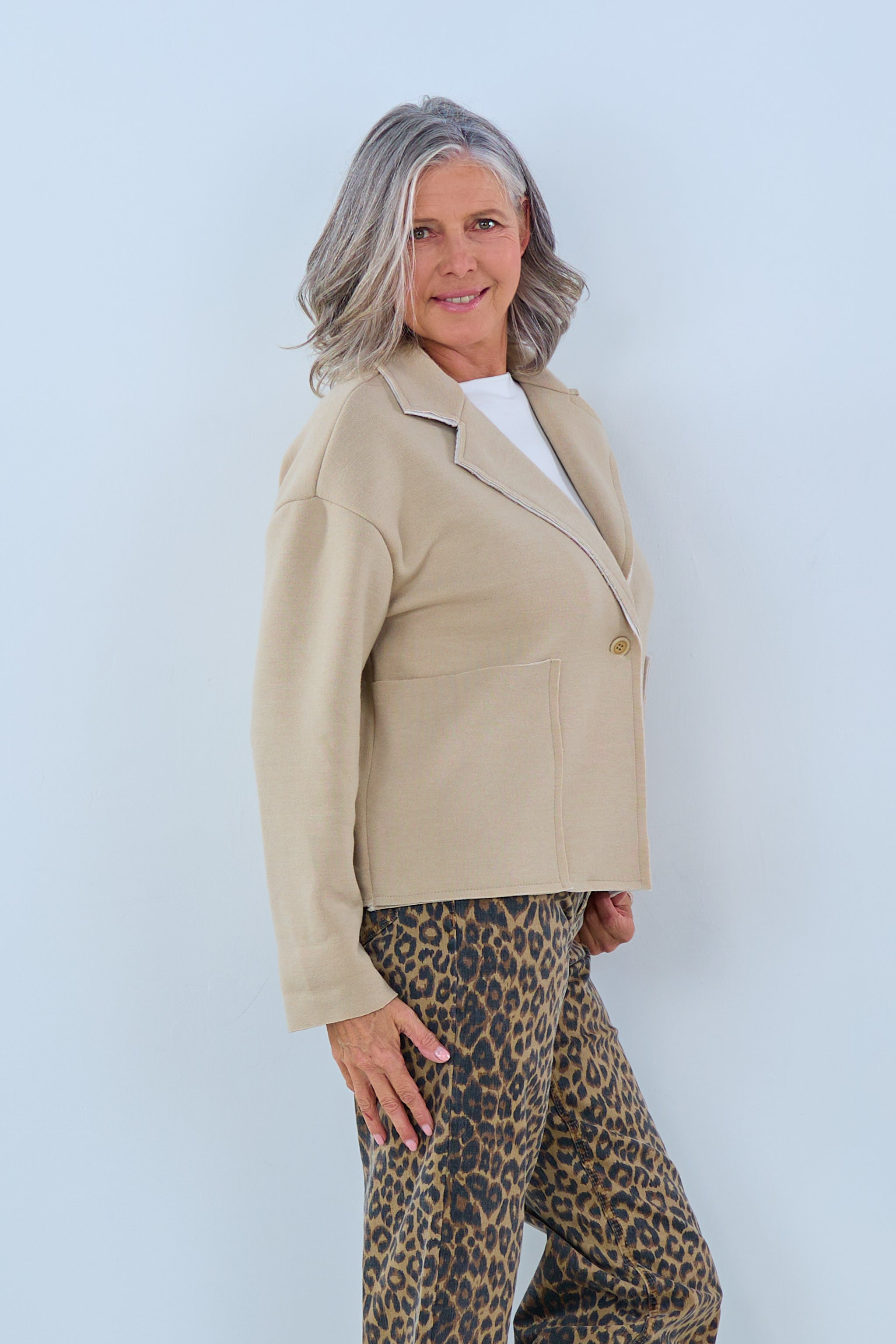 Oversized Feinstrick Blazer mit großen Taschen, beige von Trends & Lifestyle