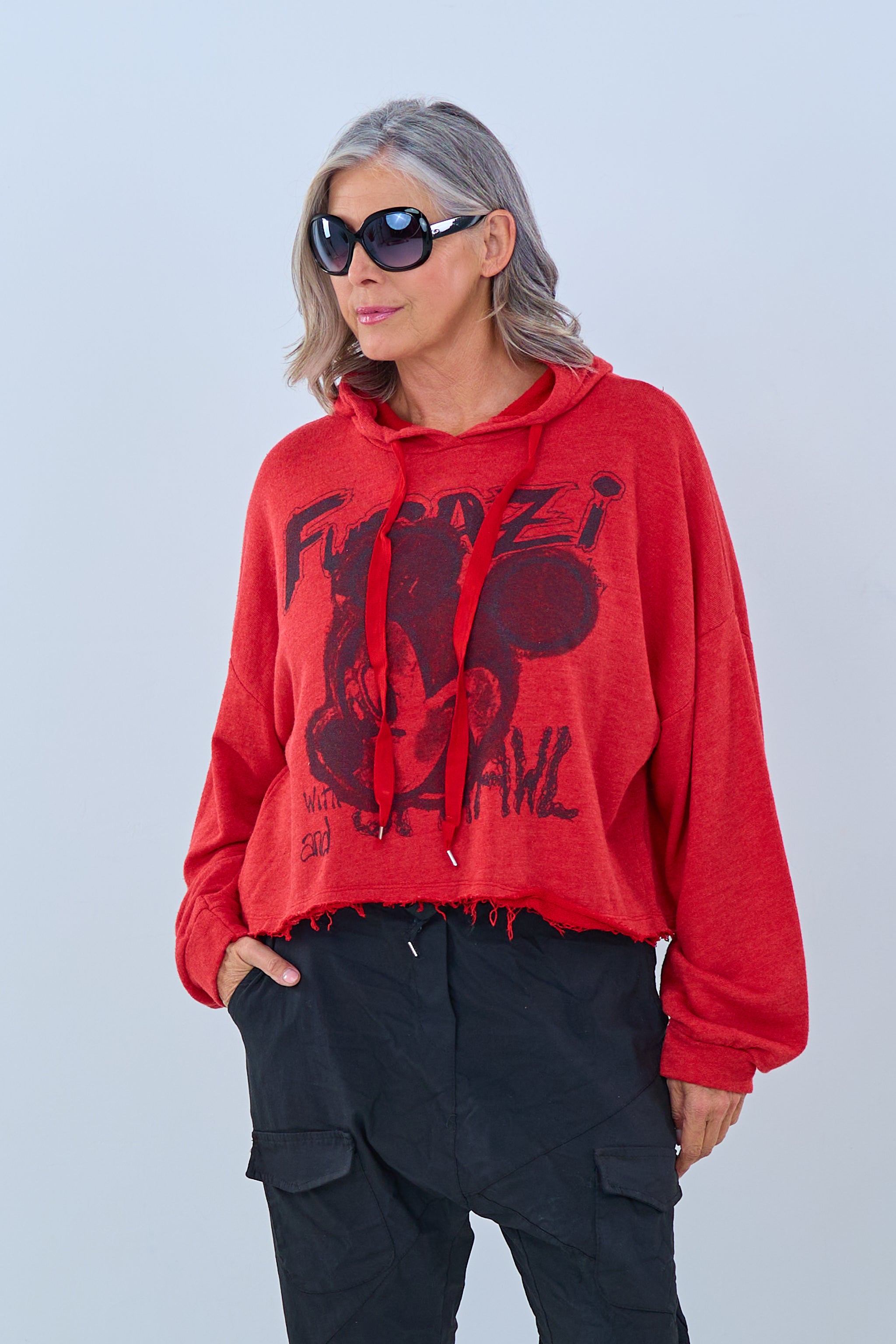 Hoodie mit Druck , rot-schwarz-used von Trends & Lifestyle