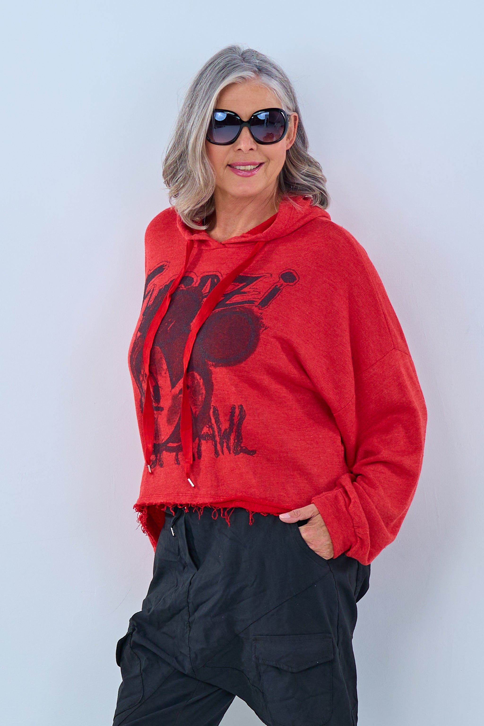 Hoodie mit Druck , rot-schwarz-used von Trends & Lifestyle