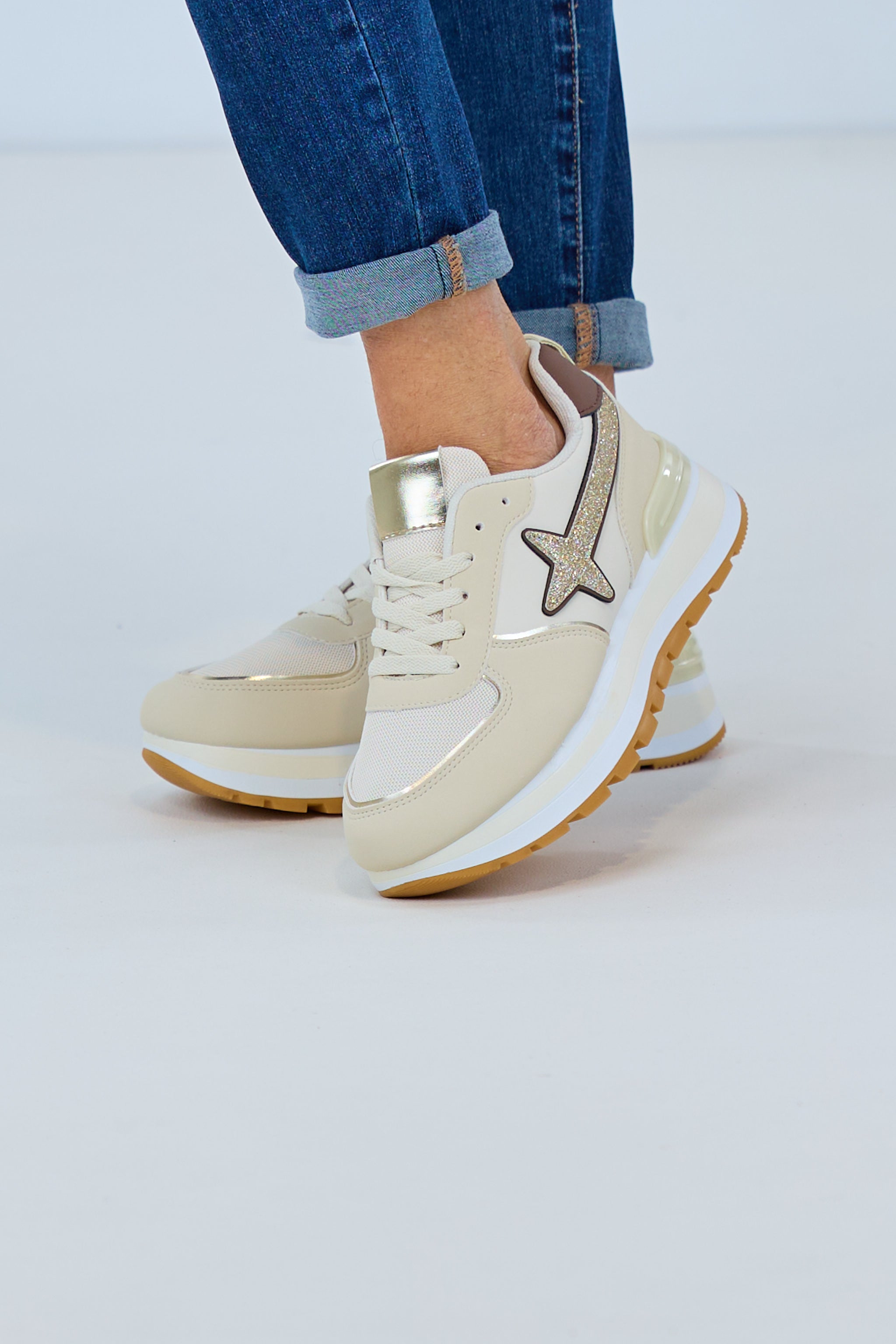 Sneaker "Stern" mit Plateausohle, beige von Trends & Lifestyle 