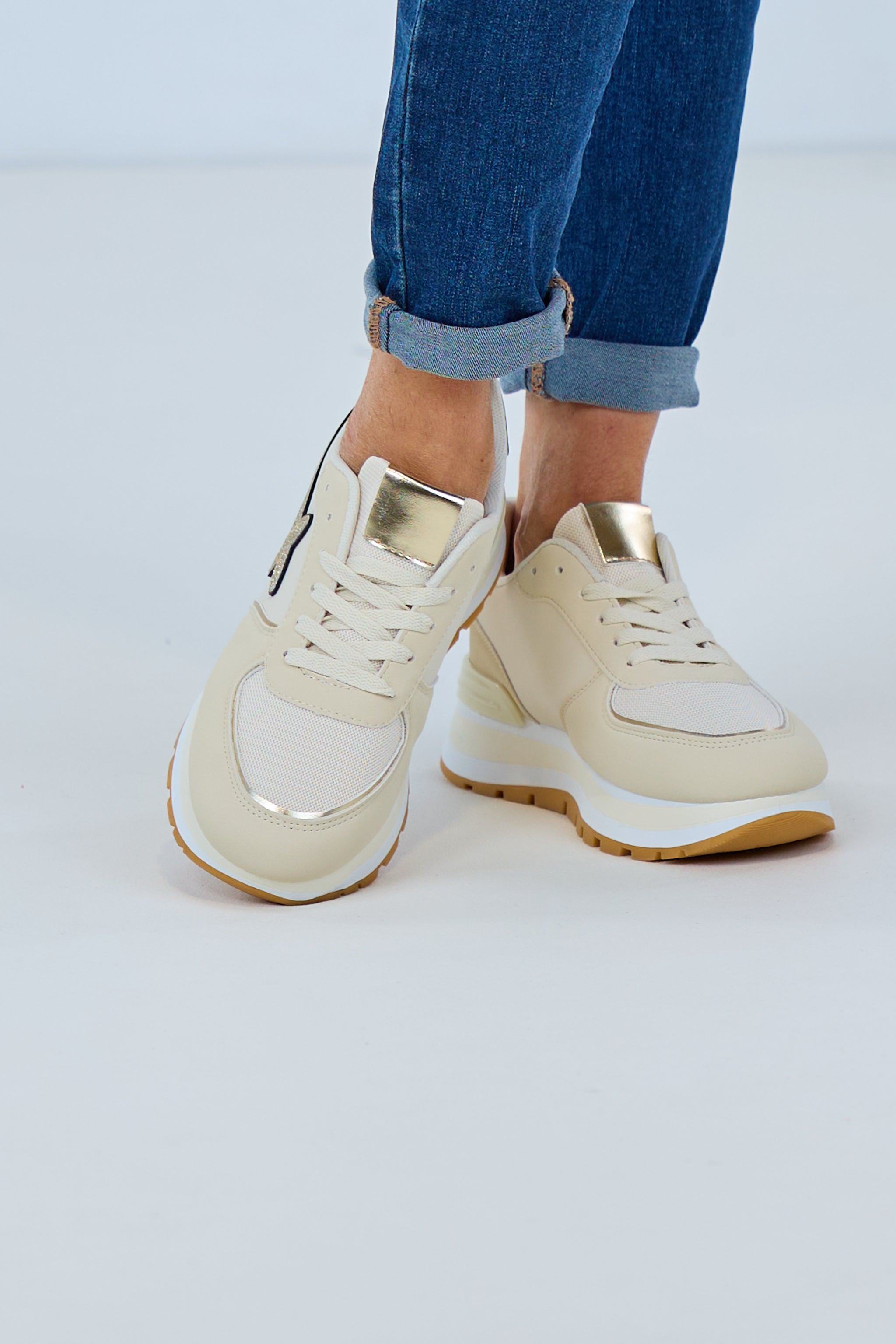 Sneaker "Stern" mit Plateausohle, beige von Trends & Lifestyle 