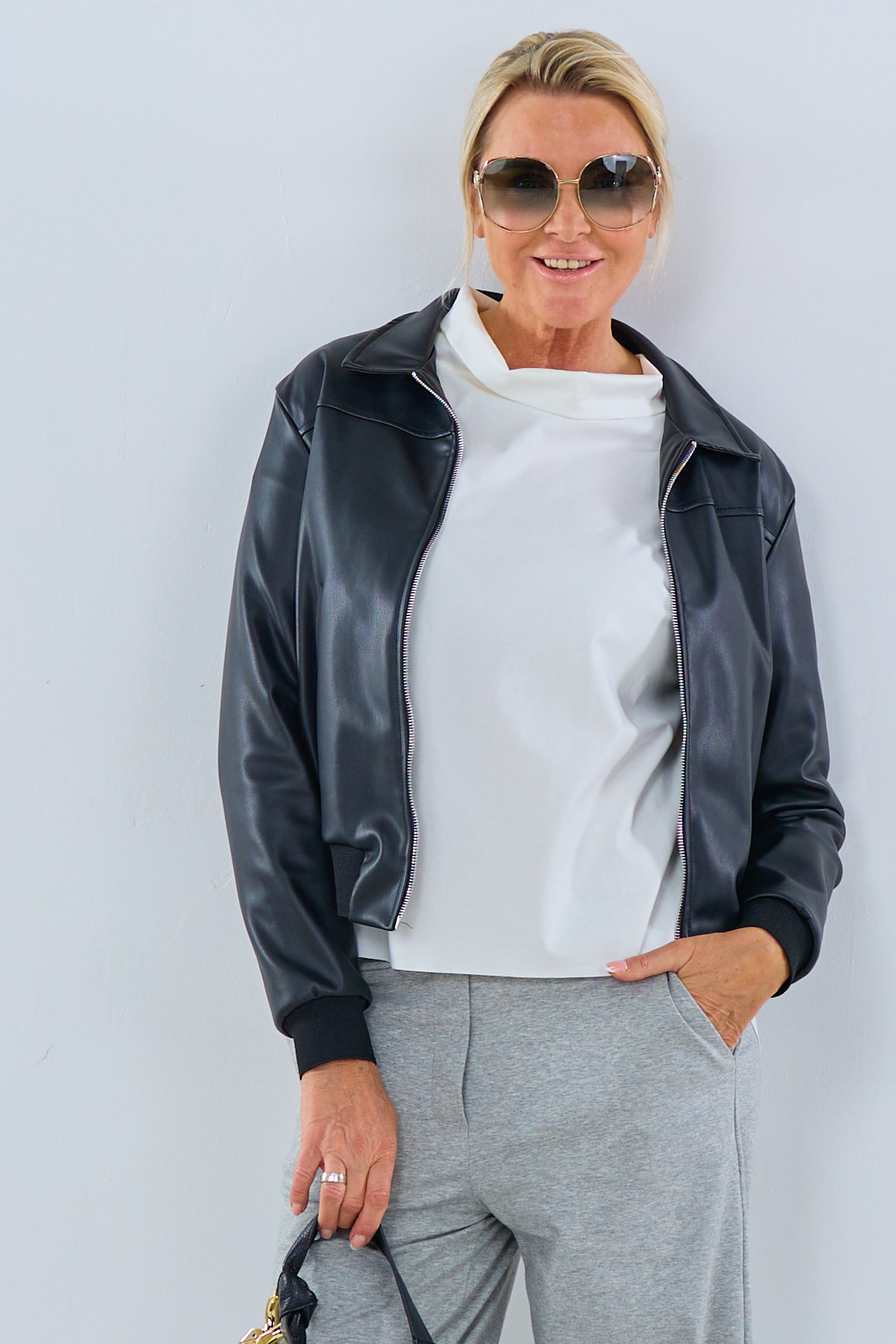 Kunstlederjacke mit Bündchen, schwarz von Trends & Lifestyle Deutschland GmbH 