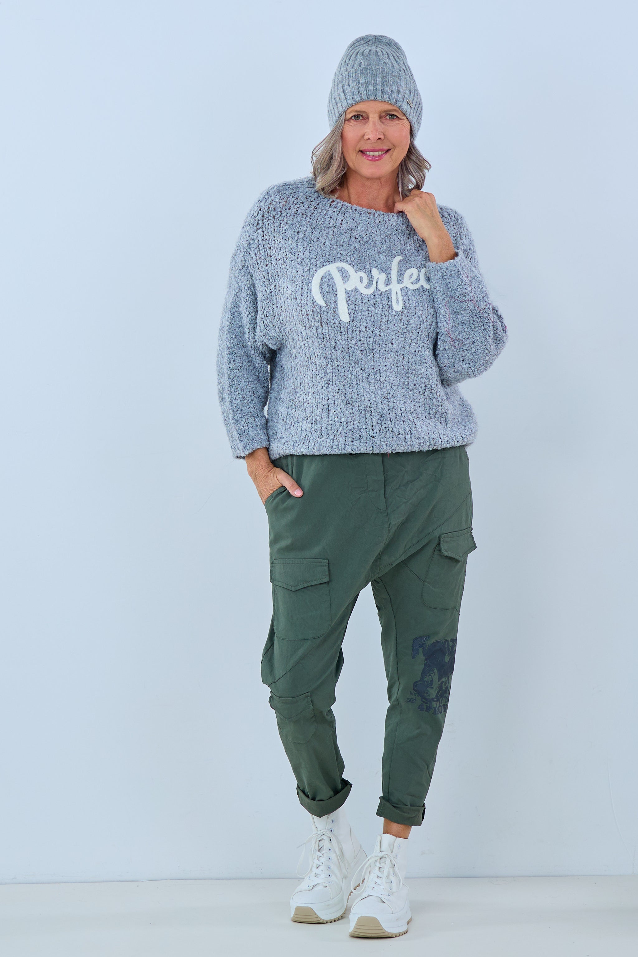 Baggy Hose im Knitterlook mit Druck, khaki von Trends & Lifestyle