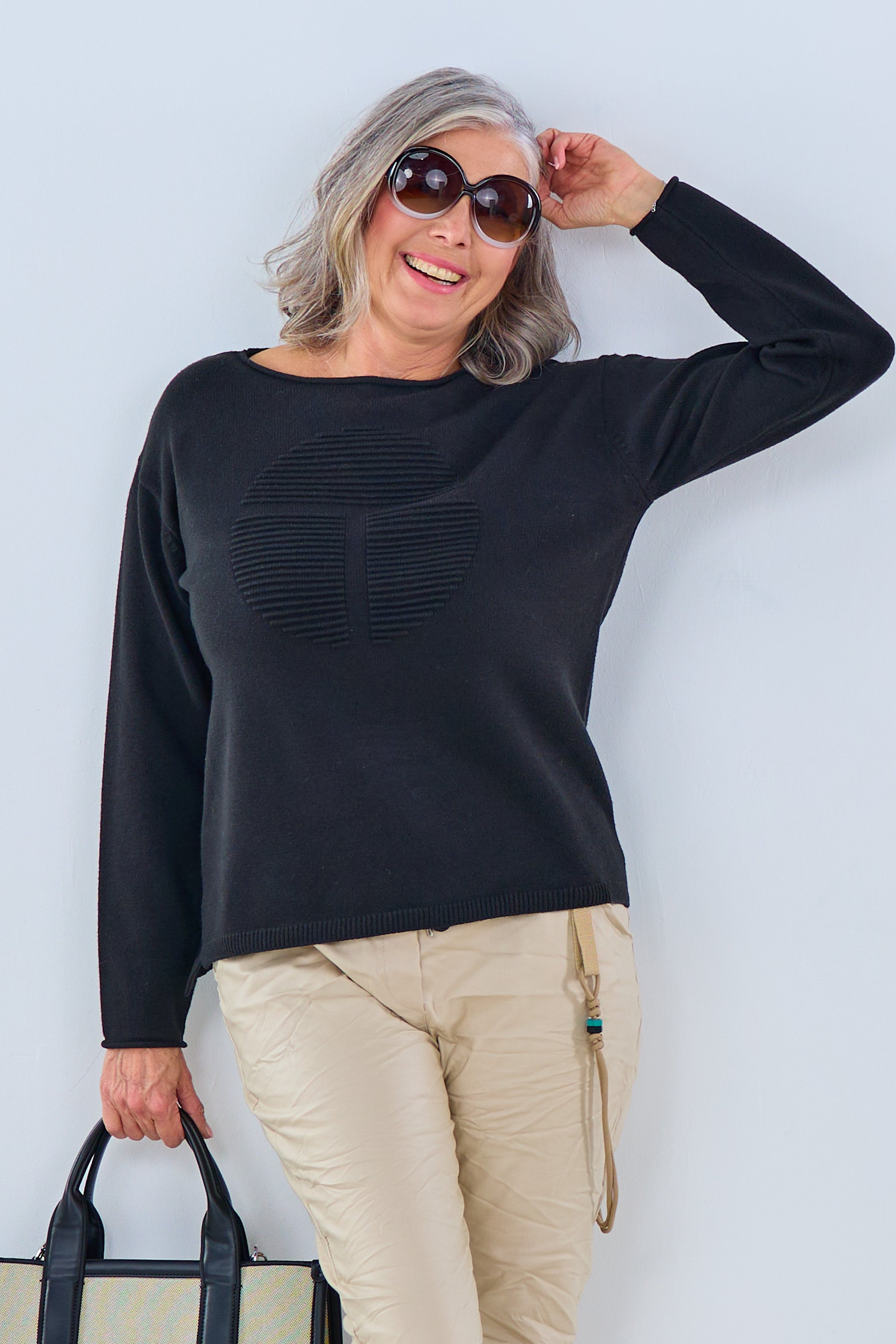 Strickpulli mit 3D Muster, schwarz von Trends & Lifestyle