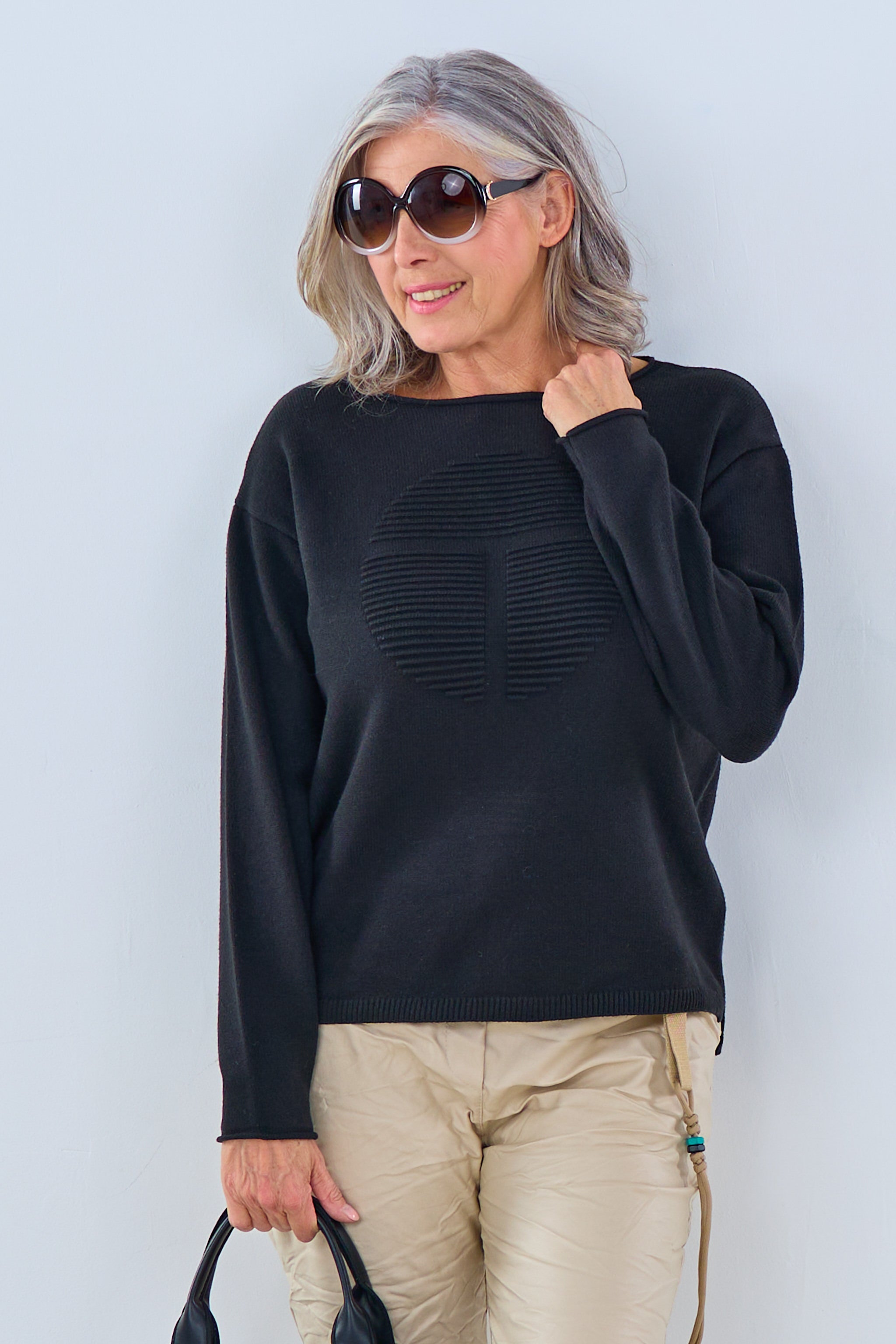 Strickpulli mit 3D Muster, schwarz von Trends & Lifestyle