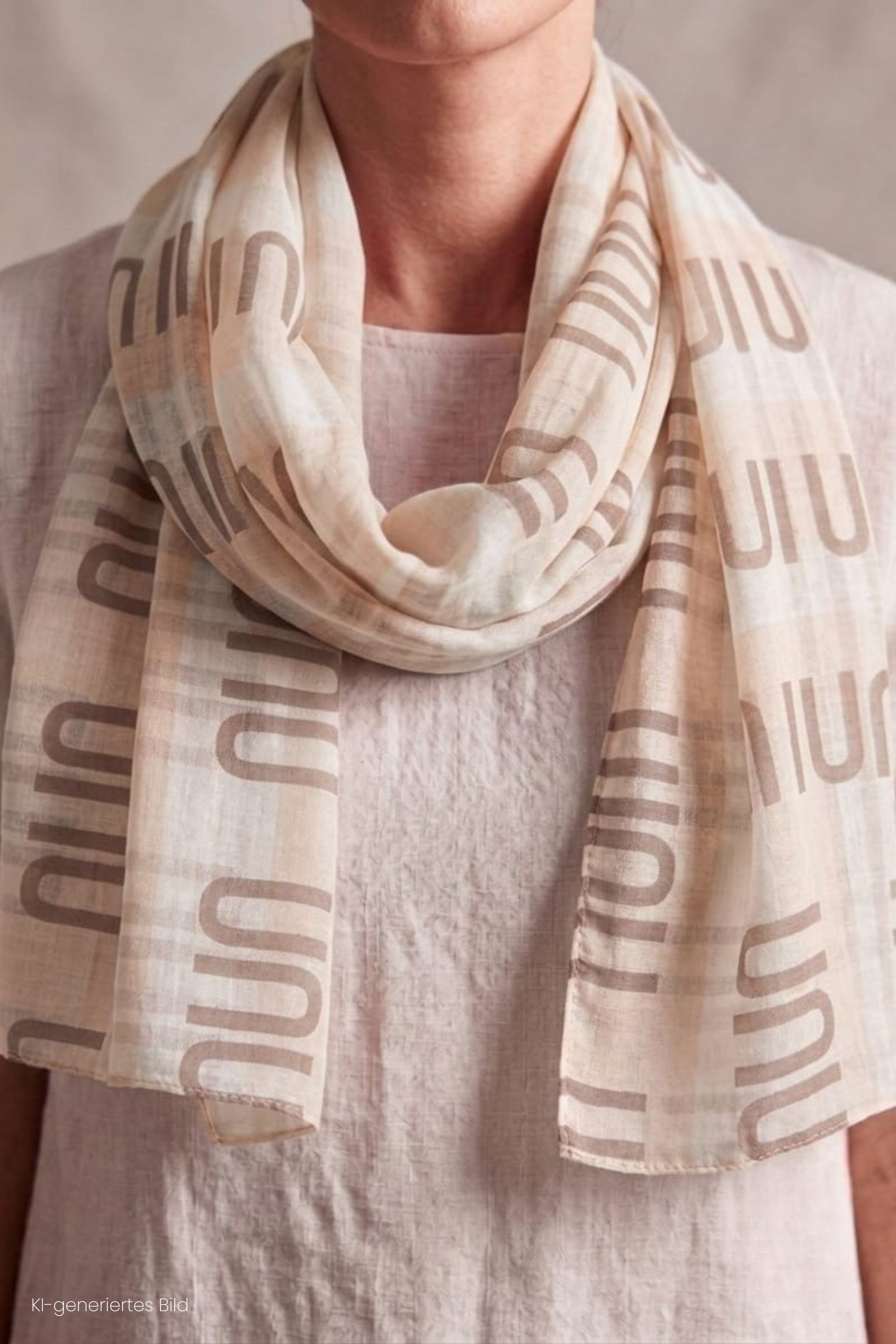Tuch mit UNU-Schriftzug, beige-ecru-braun