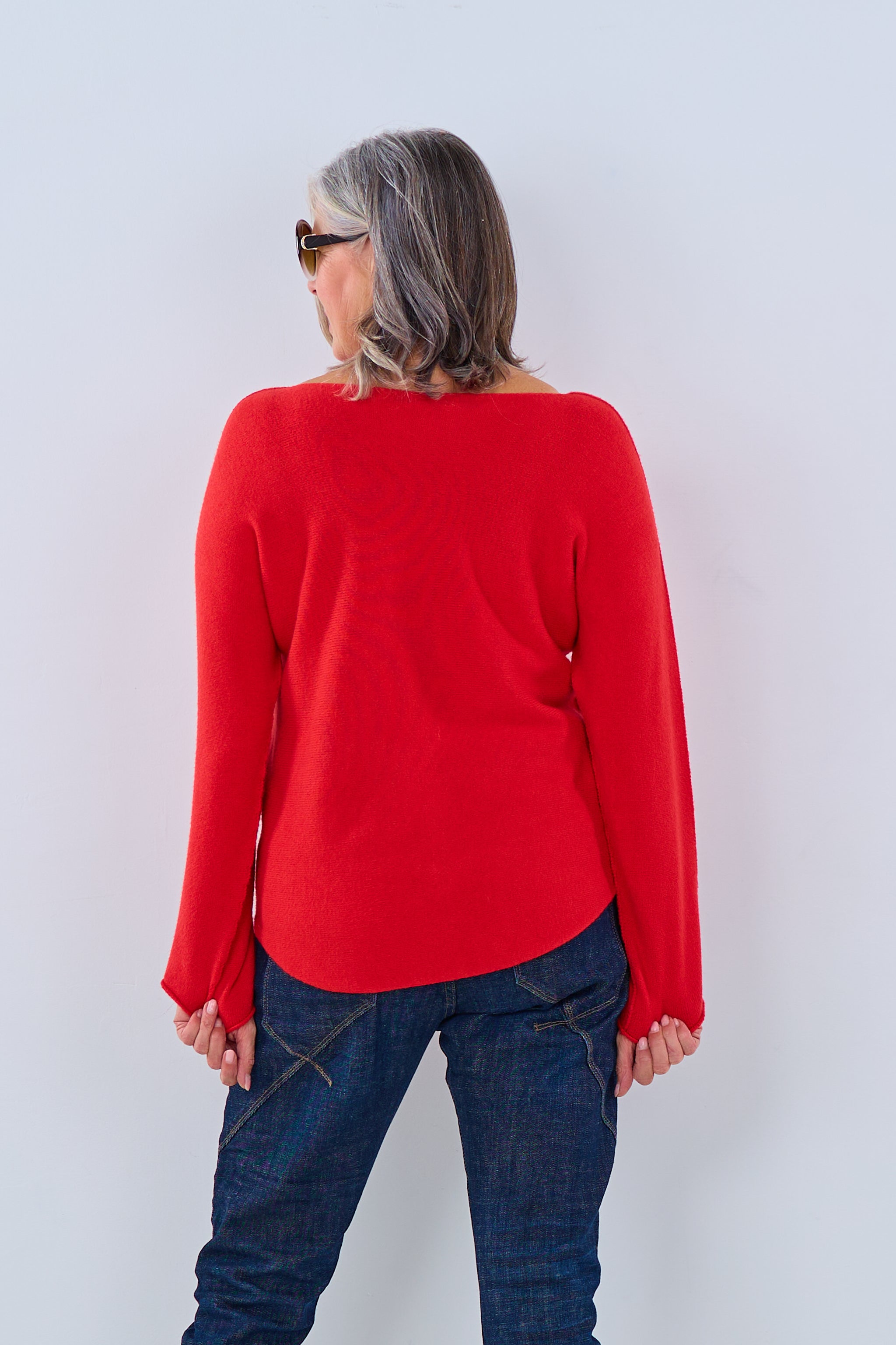 Strickpulli quergestrickt mit V-Ausschnitt, rot von Trends & Lifestyle 