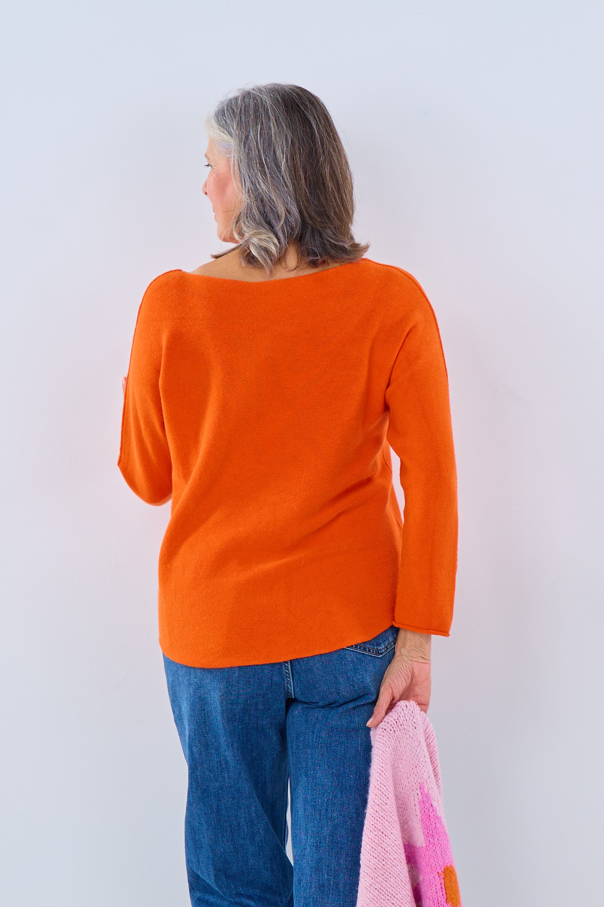 Strickpulli quergestrickt mit V-Ausschnitt, orange von Trends & Lifestyle 