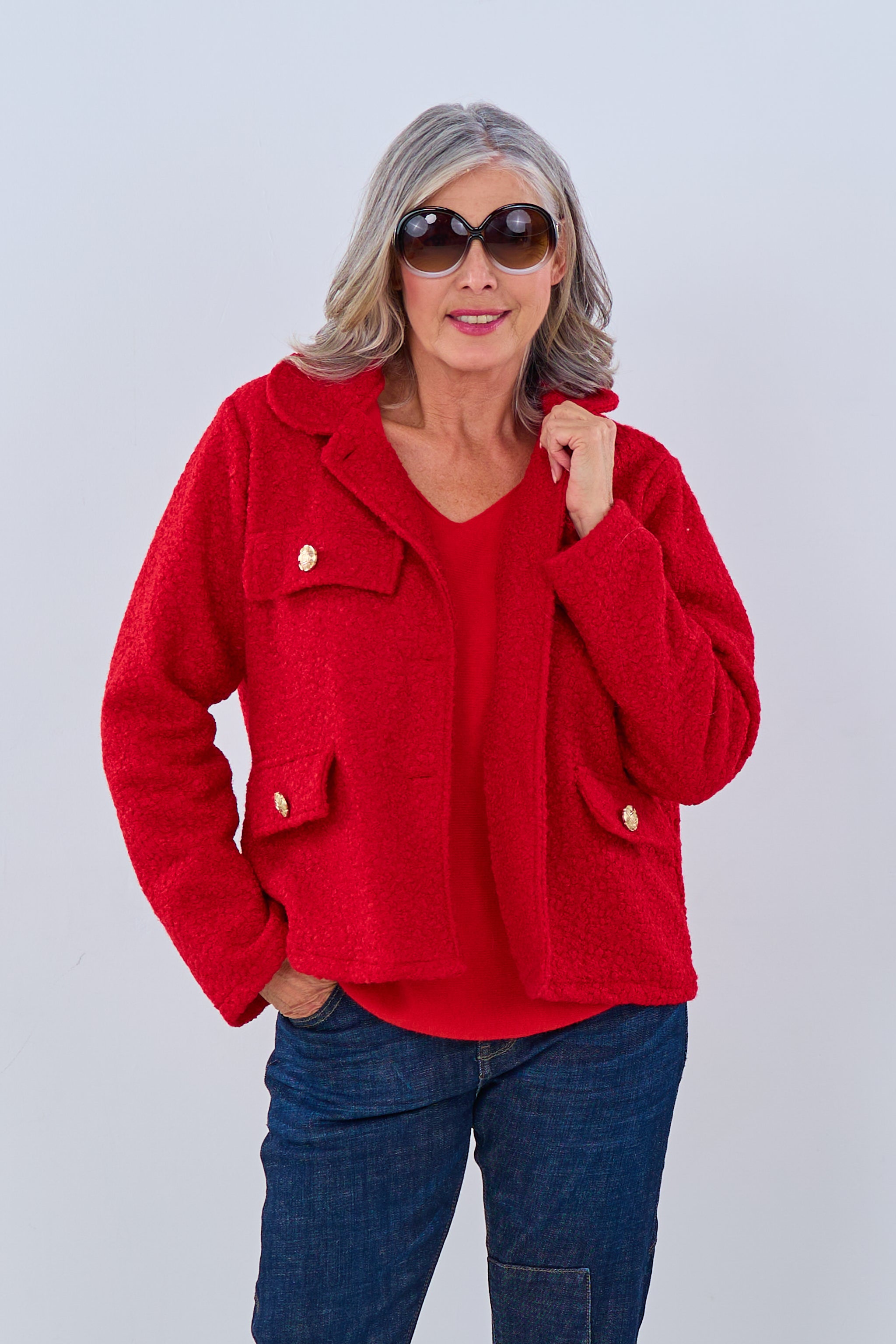 Kurzjacke in Bouclé Optik, rot von Trends & Lifestyle