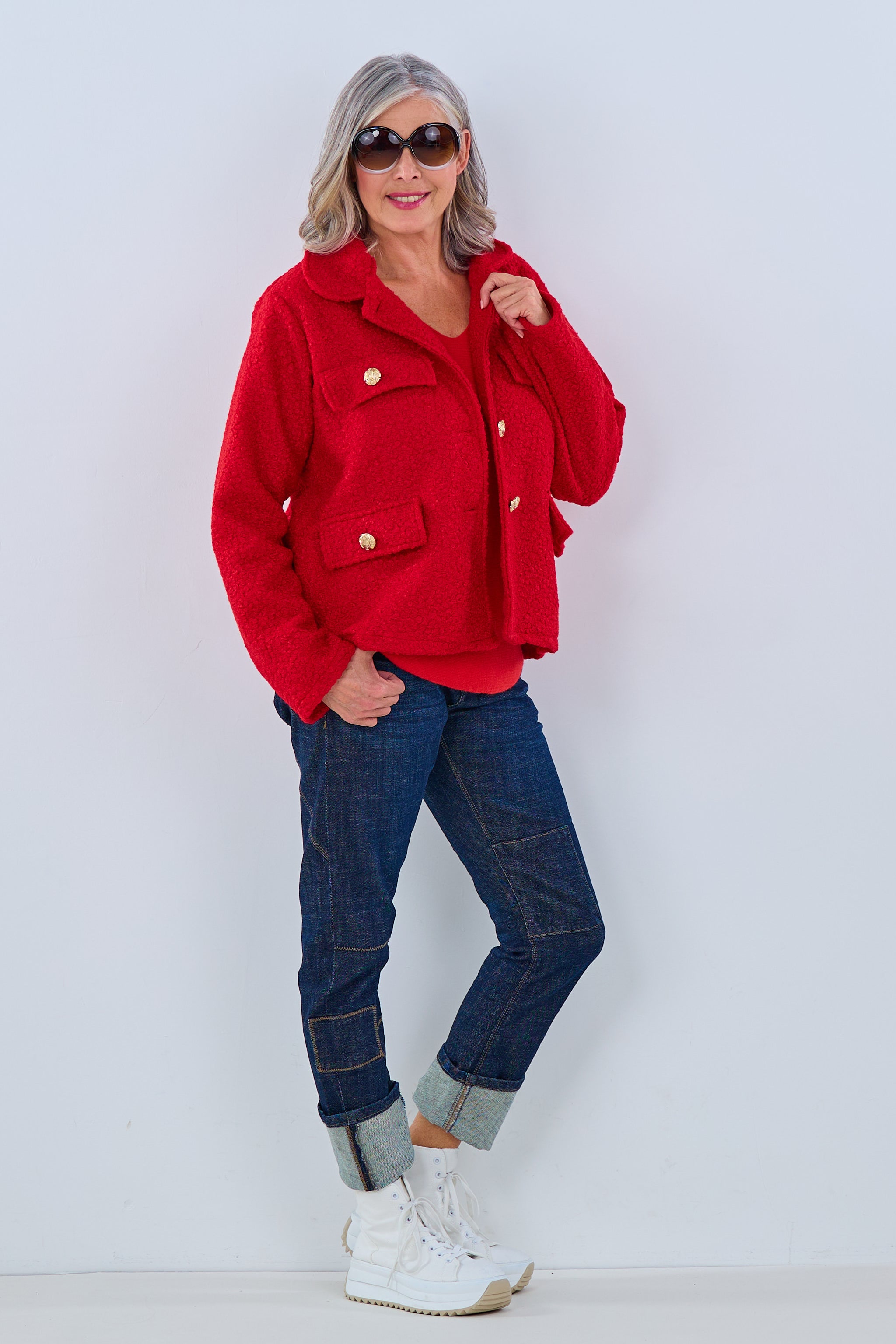 Kurzjacke in Bouclé Optik, rot von Trends & Lifestyle