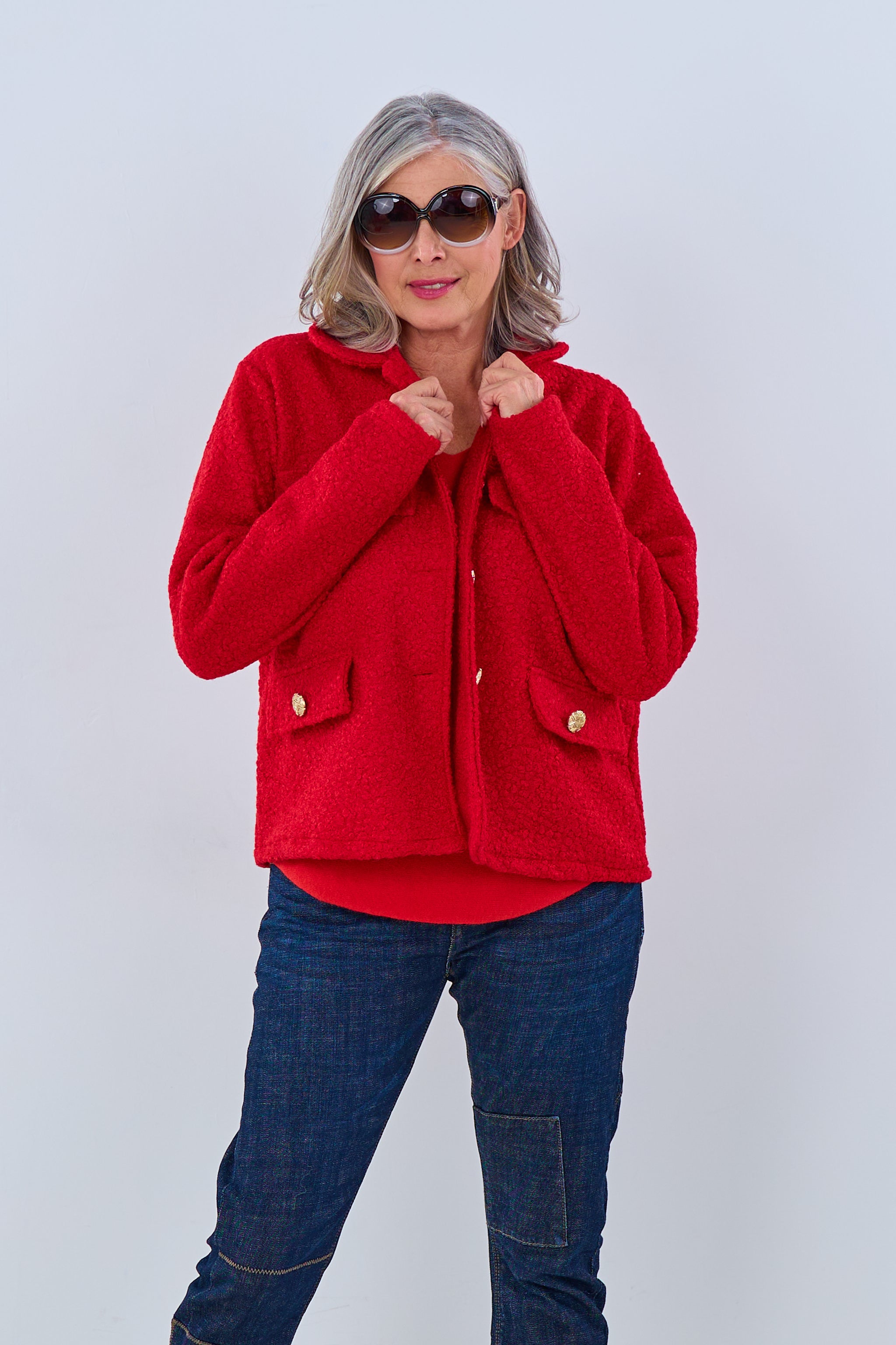 Kurzjacke in Bouclé Optik, rot von Trends & Lifestyle