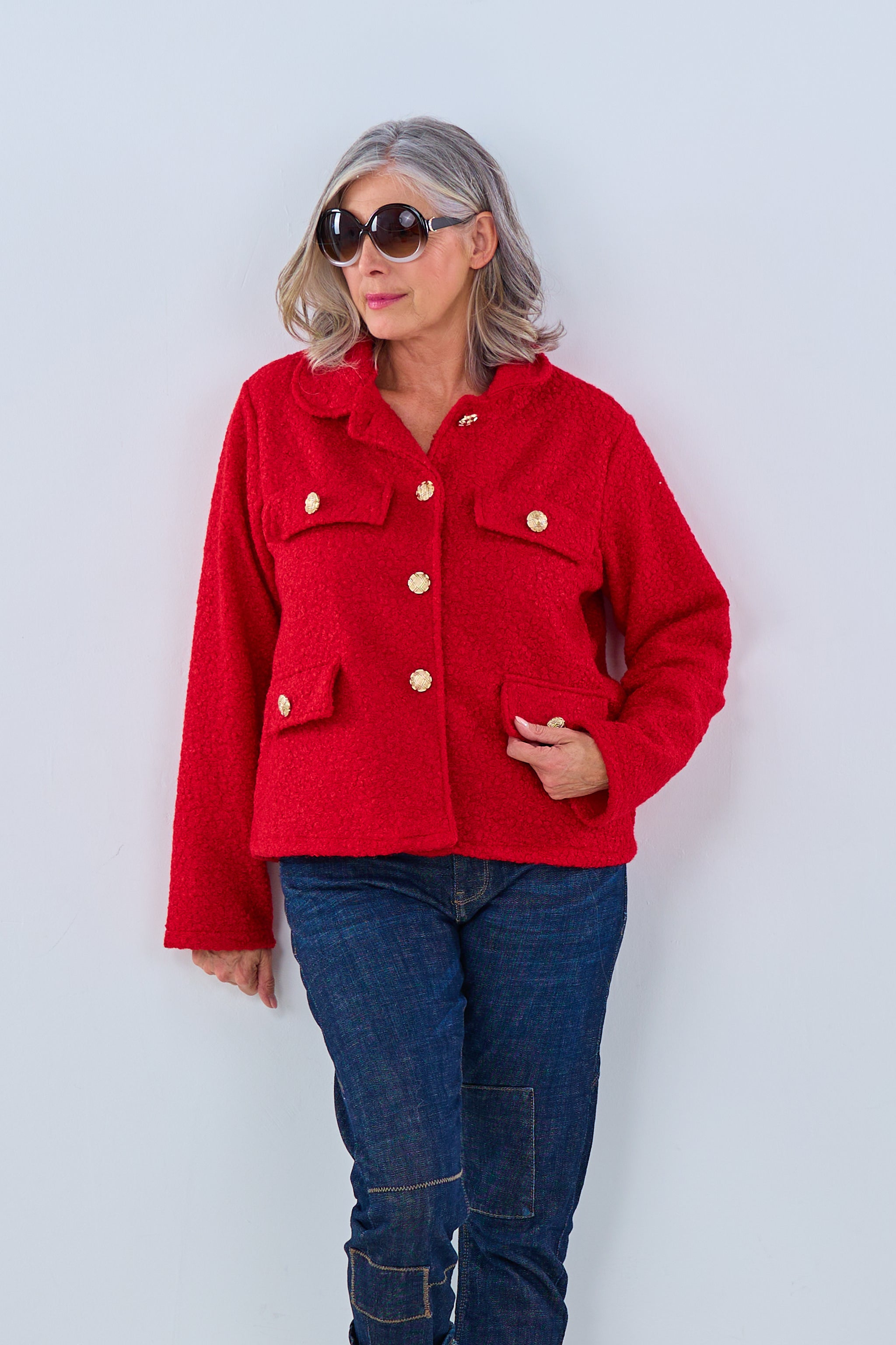 Kurzjacke in Bouclé Optik, rot von Trends & Lifestyle