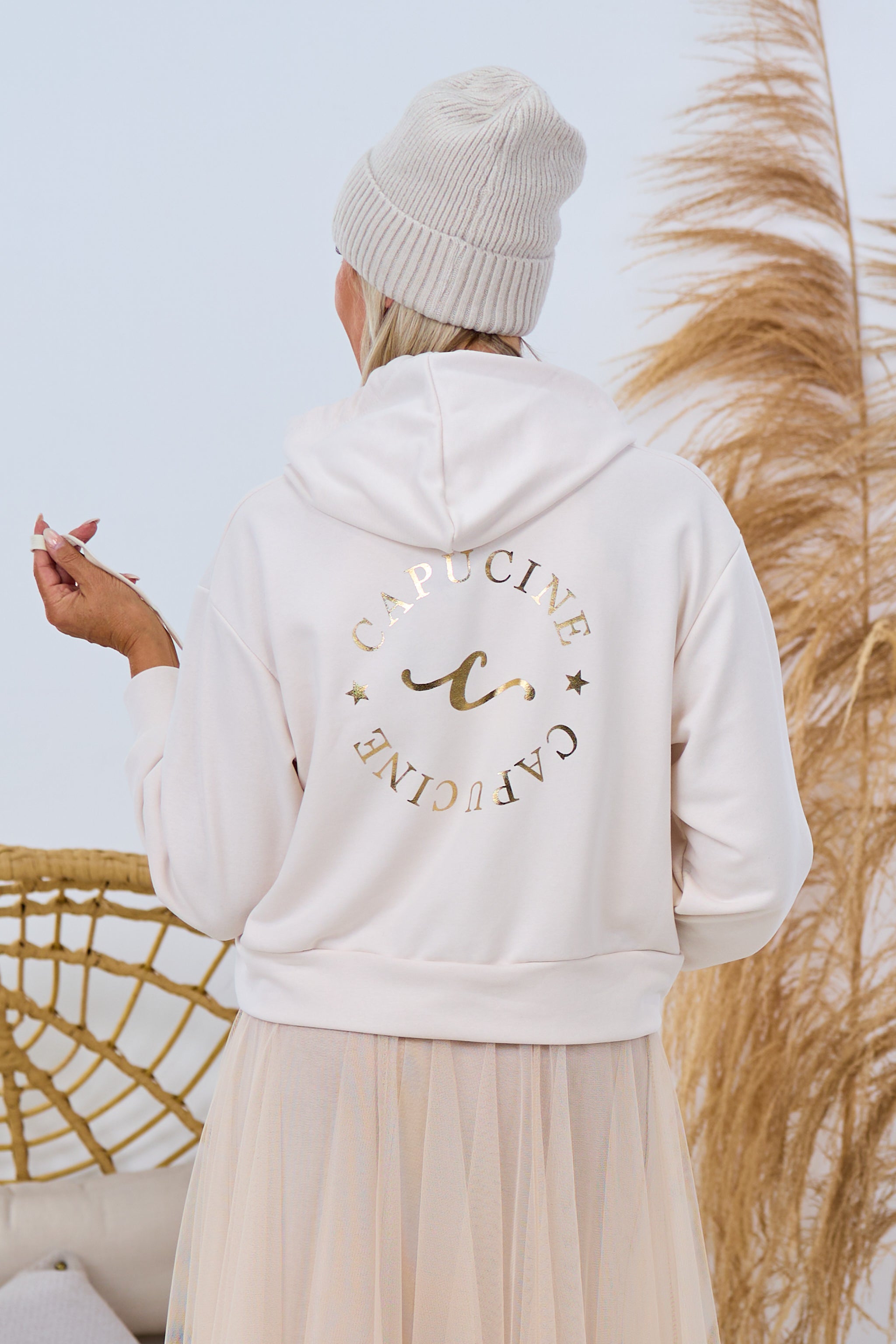 Hoodie mit Cappucino-Druck, ecru-gold von Trends & Lifestyle