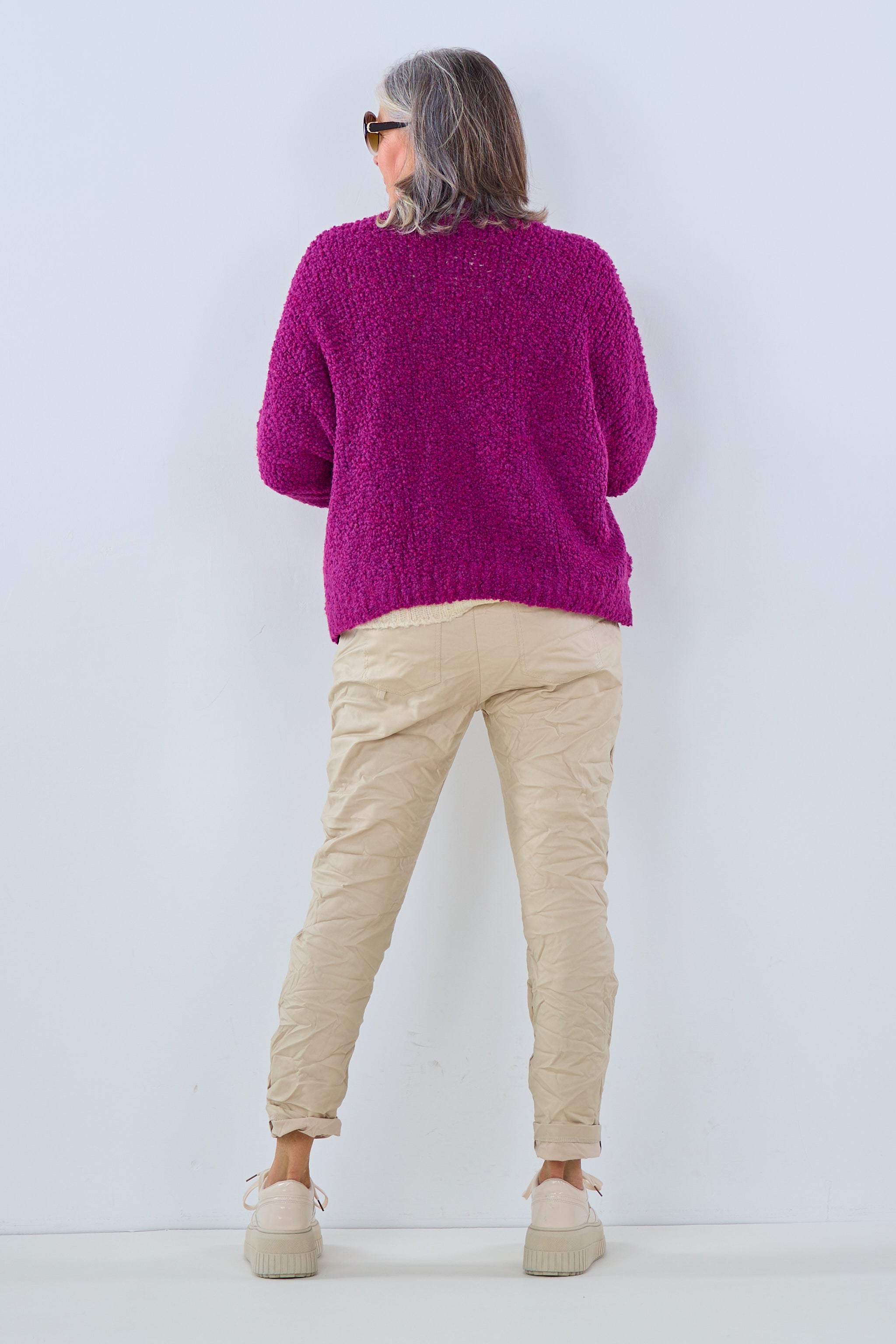 Bouclé-Strickjacke, brombeer von Trends & Lifestyle