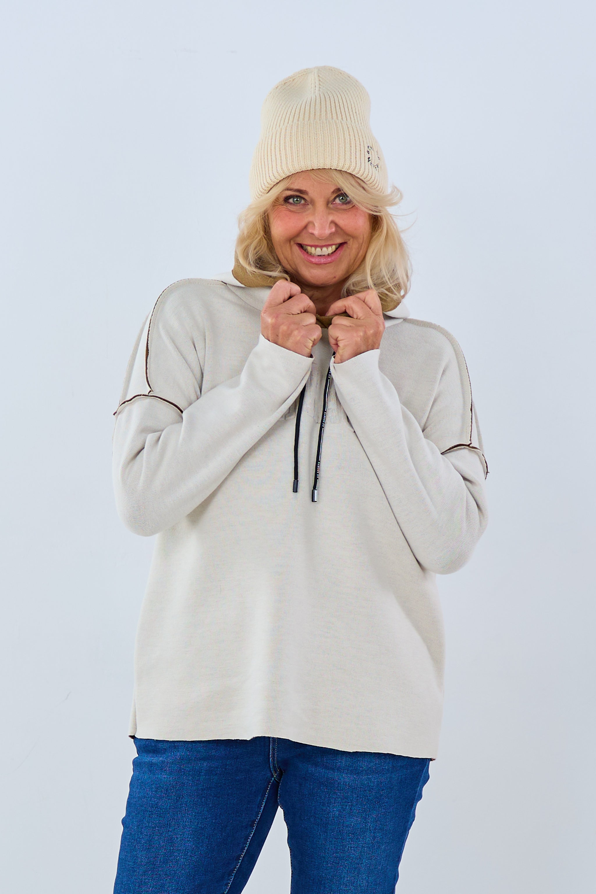 Bi-Color Hoodie mit Schriftzug, hellbeige-braun von Trends & Lifestyle