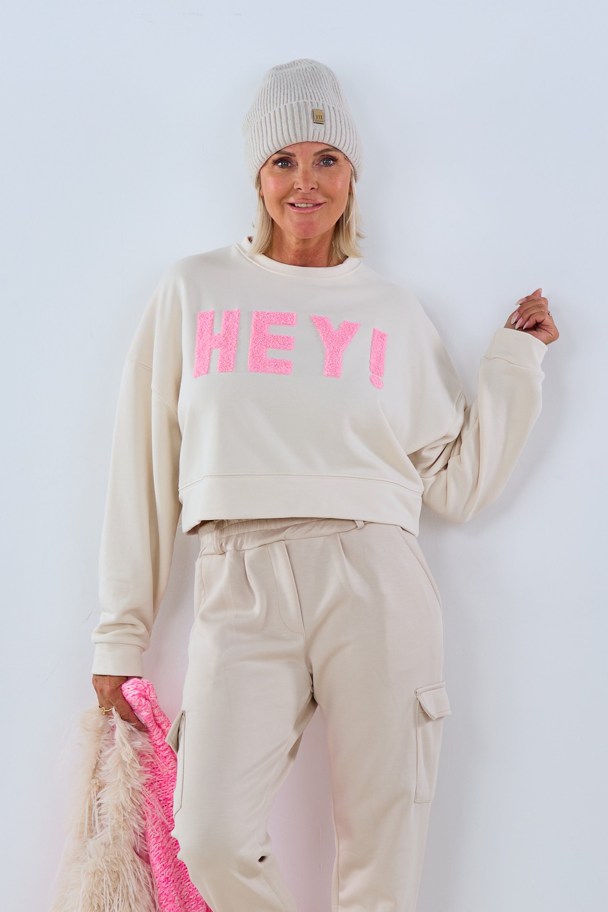 kurzes Sweaty HEY-Flock, creme-rosa von Trends & Lifestyle