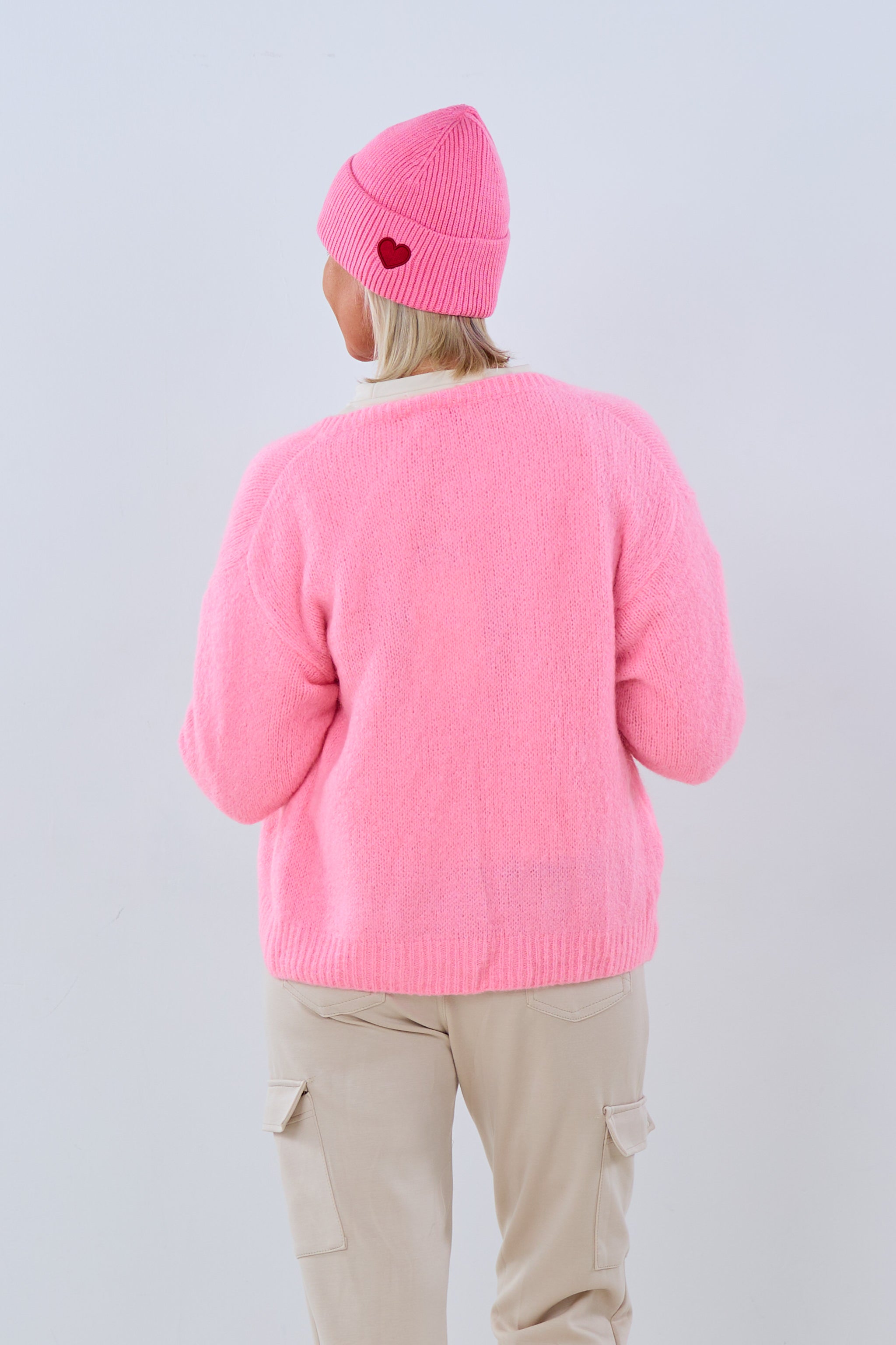 Round neck cardigan, baby pink