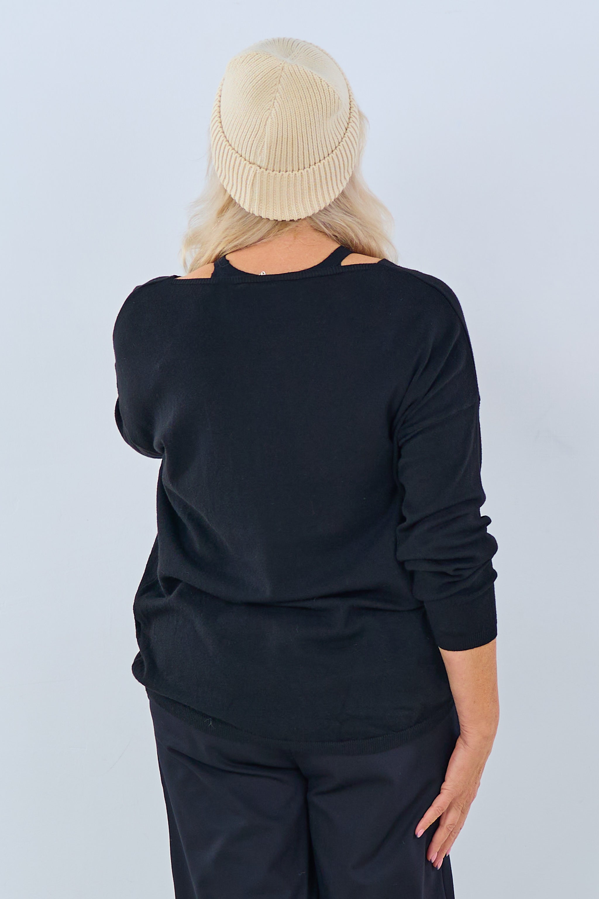 Feinstrickpulli mit Flacon-Druck, schwarz von Trends & Lifestyle