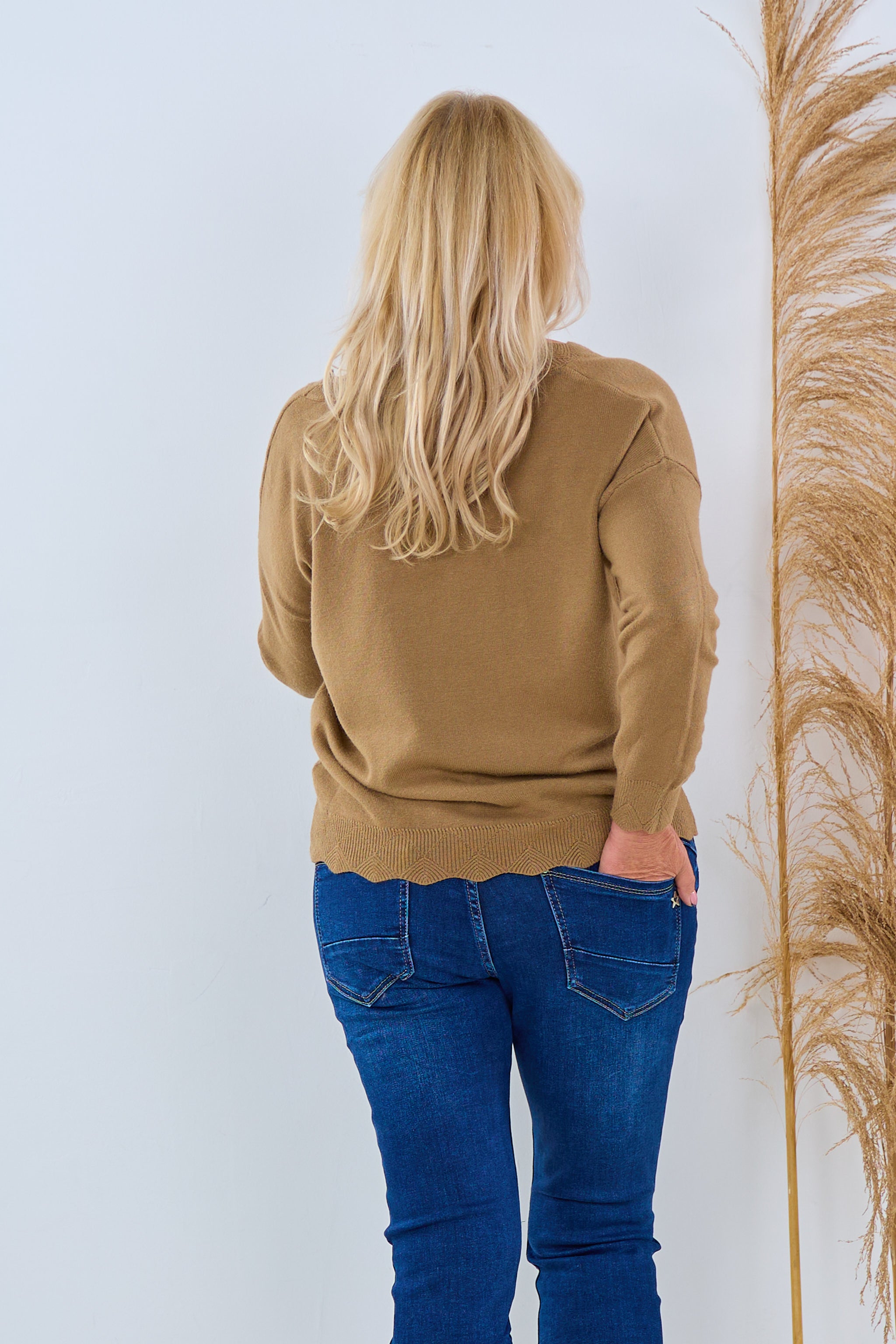 Pulli mit gezacktem V-Ausschnitt, camel von Trends & Lifestyle