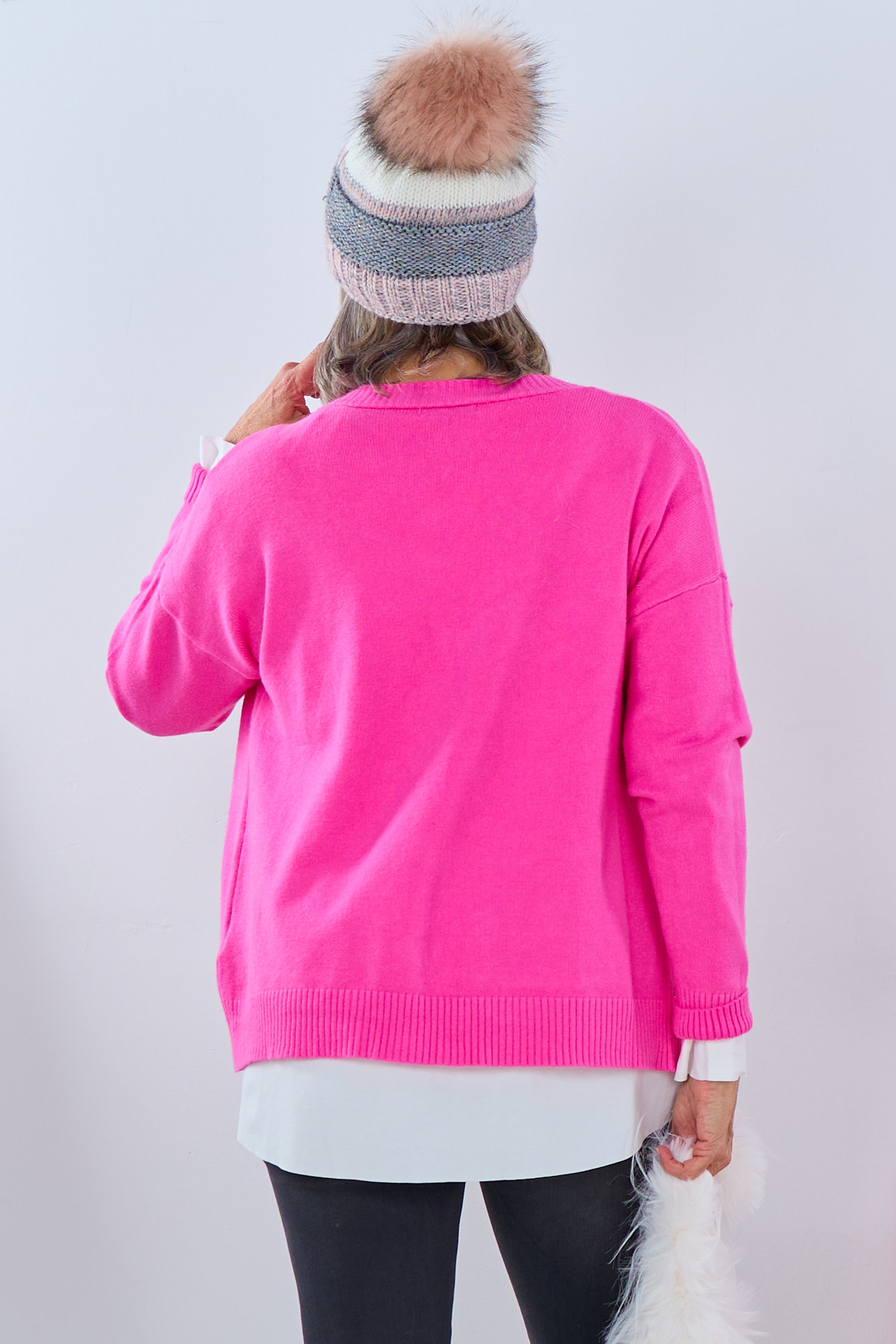 Cardigan mit perlmutt-silbernen Knöpfen, pink von Trends & Lifestyle