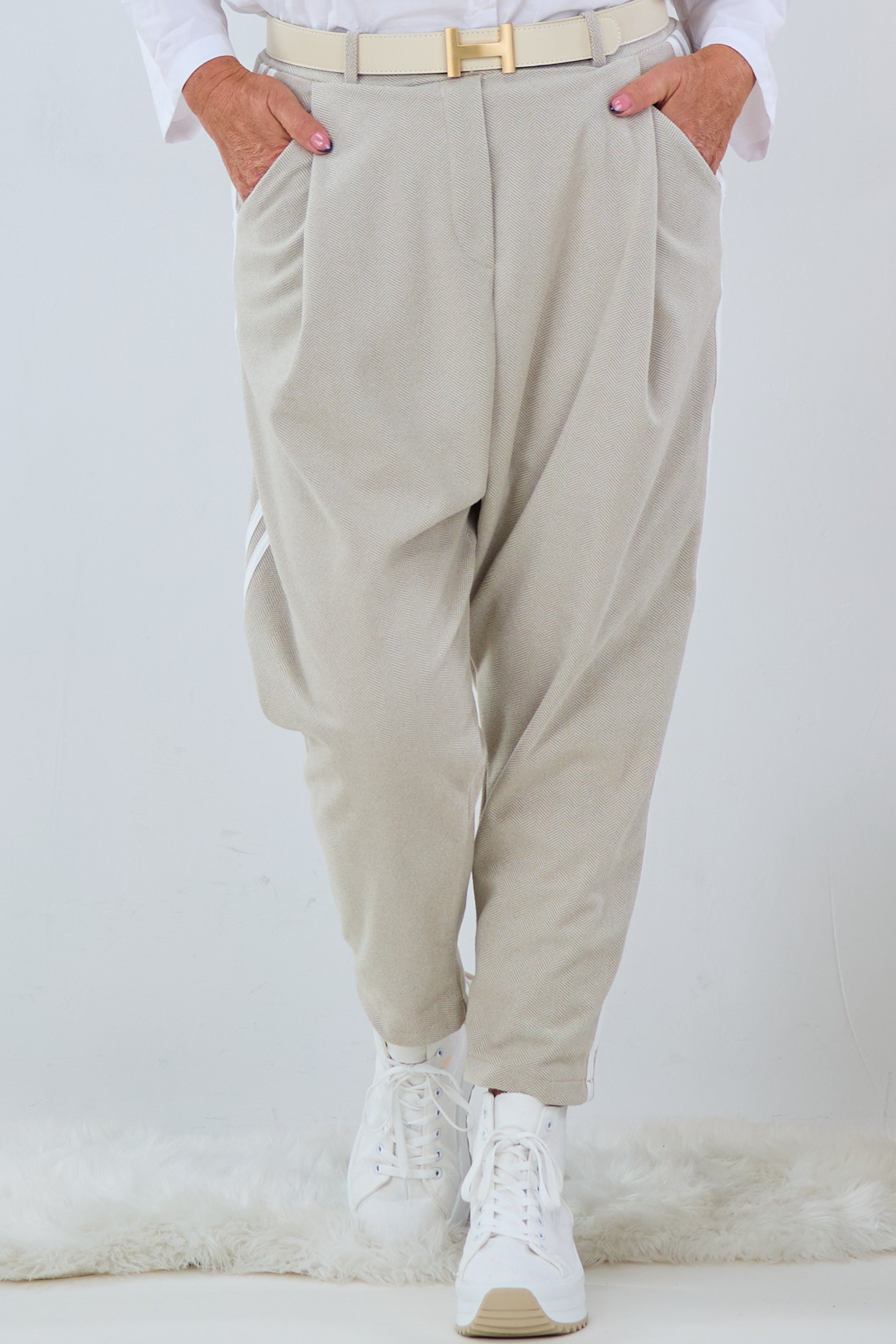 Baggy Hose Fischgrät, beige von Trends & Lifestyle