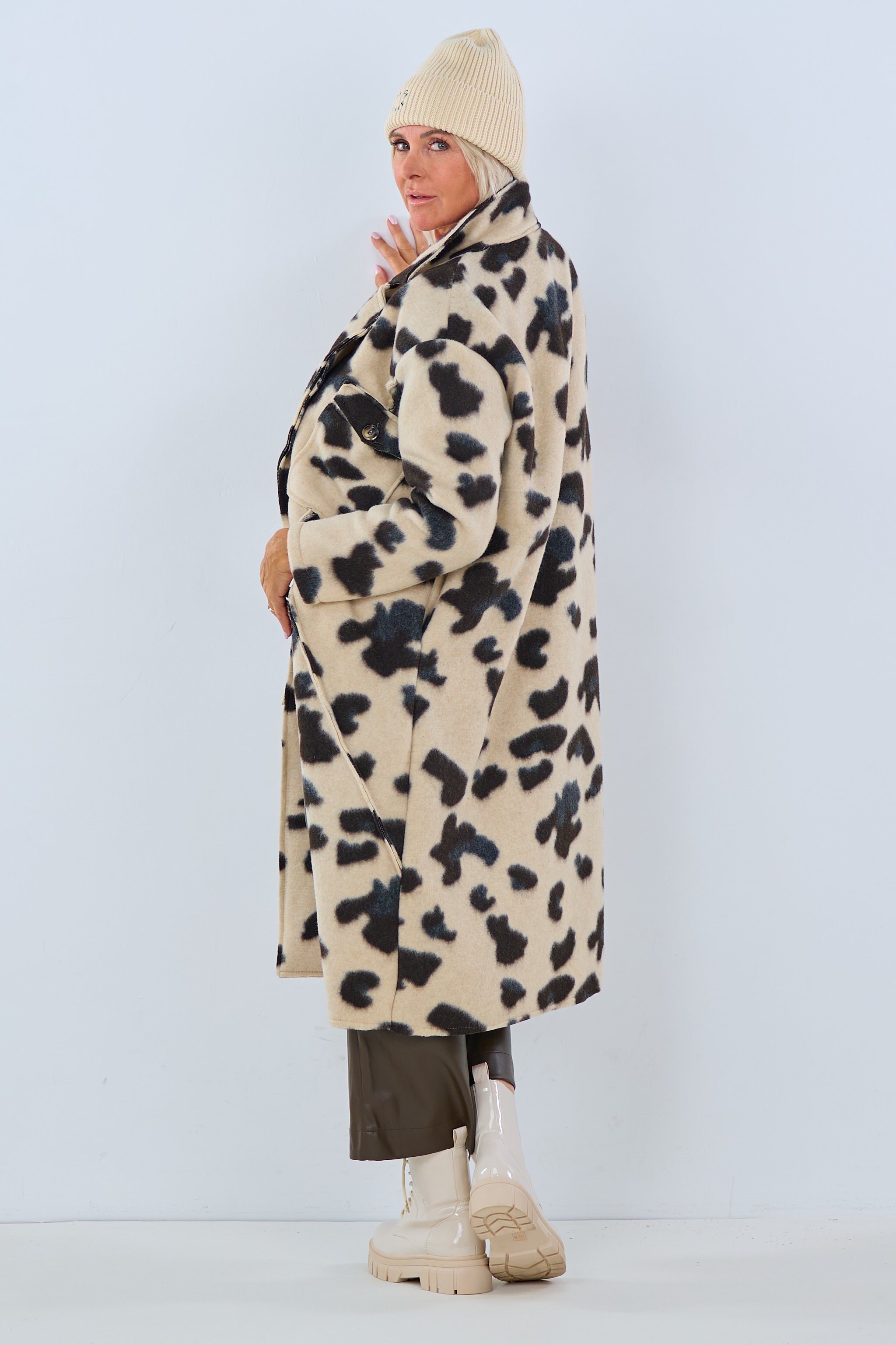 Oversized Fleece-Mantel, sand-schwarz von Trends & Lifestyle