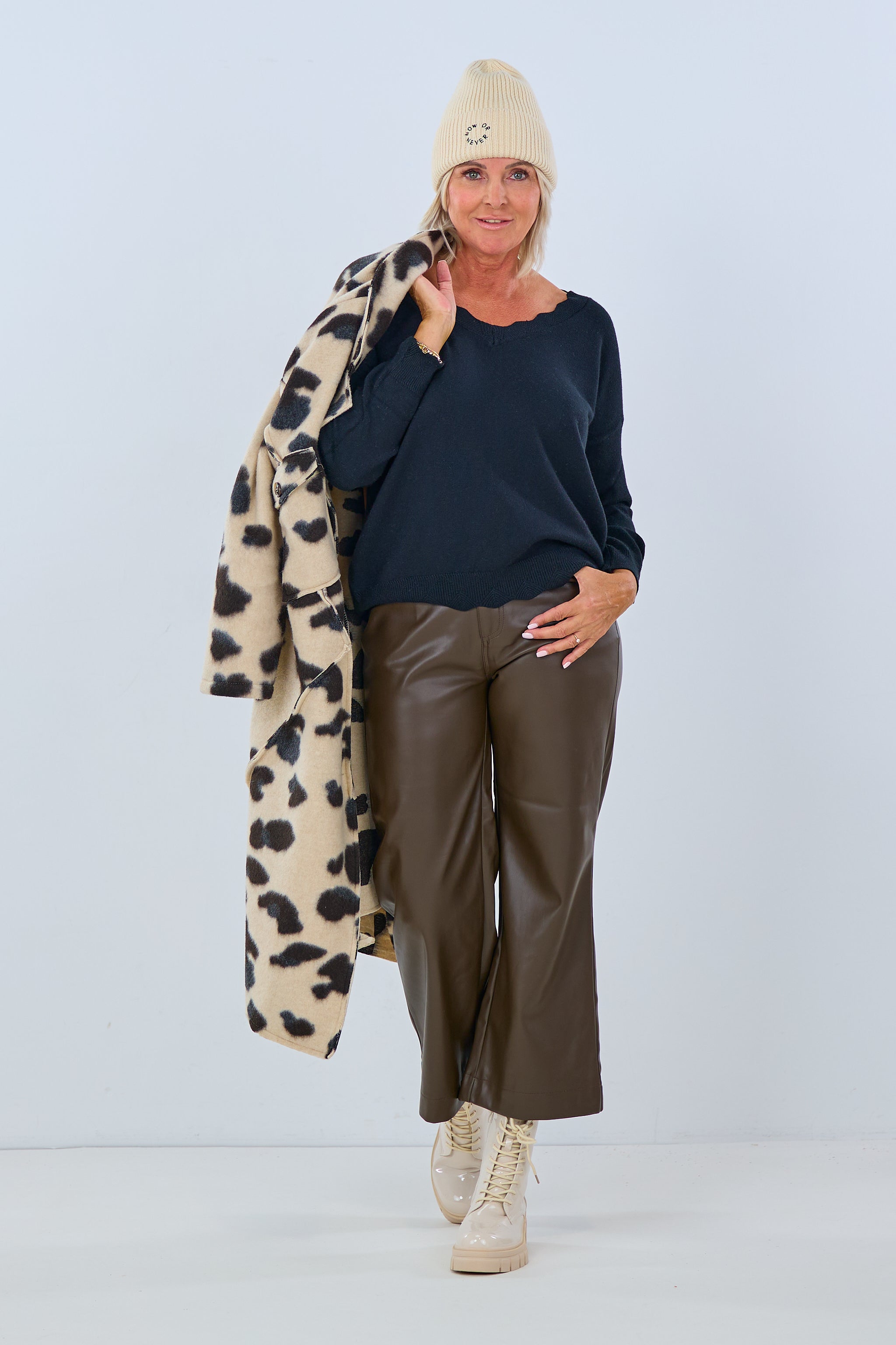 Oversized Fleece-Mantel, sand-schwarz von Trends & Lifestyle