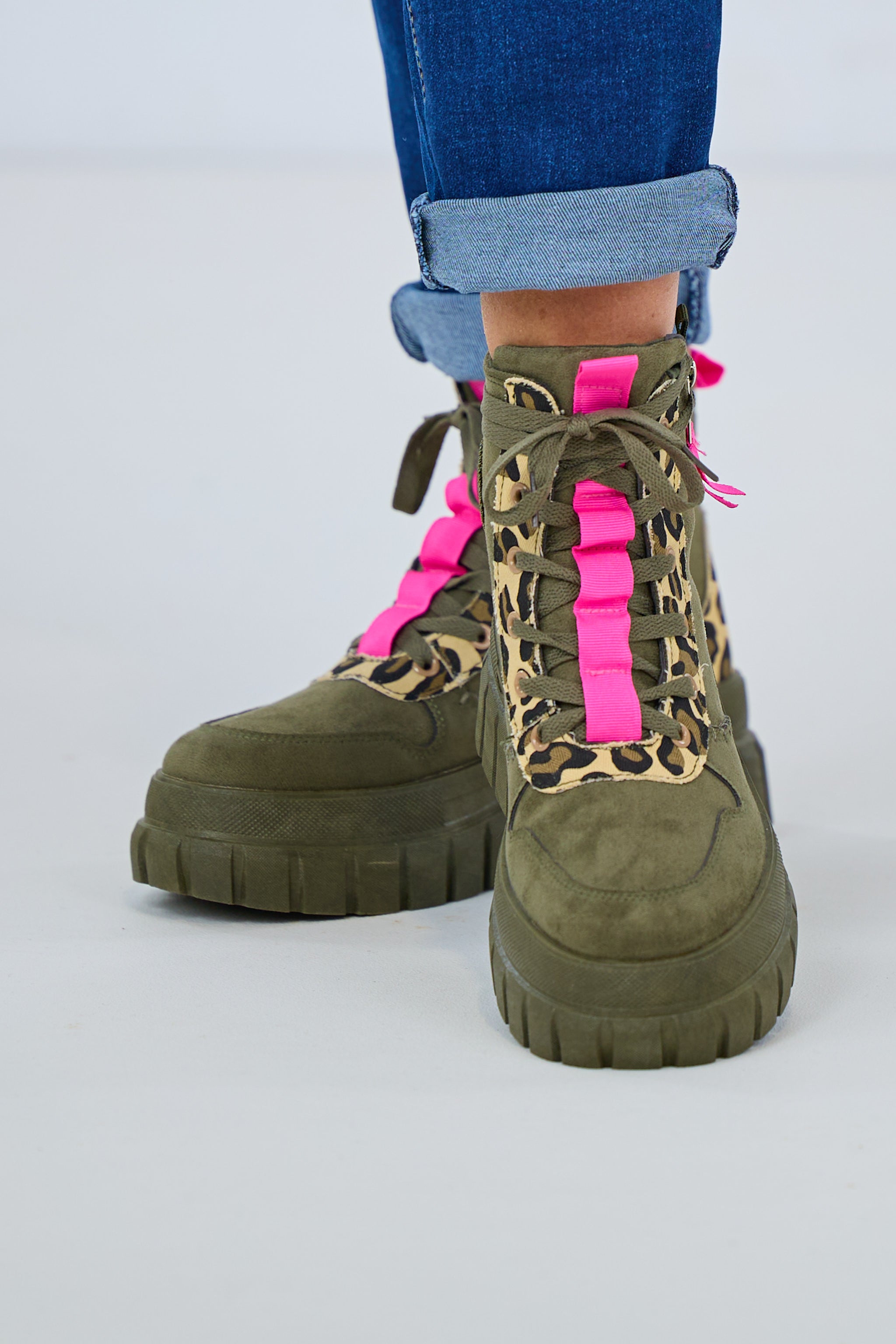 Boots GOOD VIBES, khaki-pink-leo