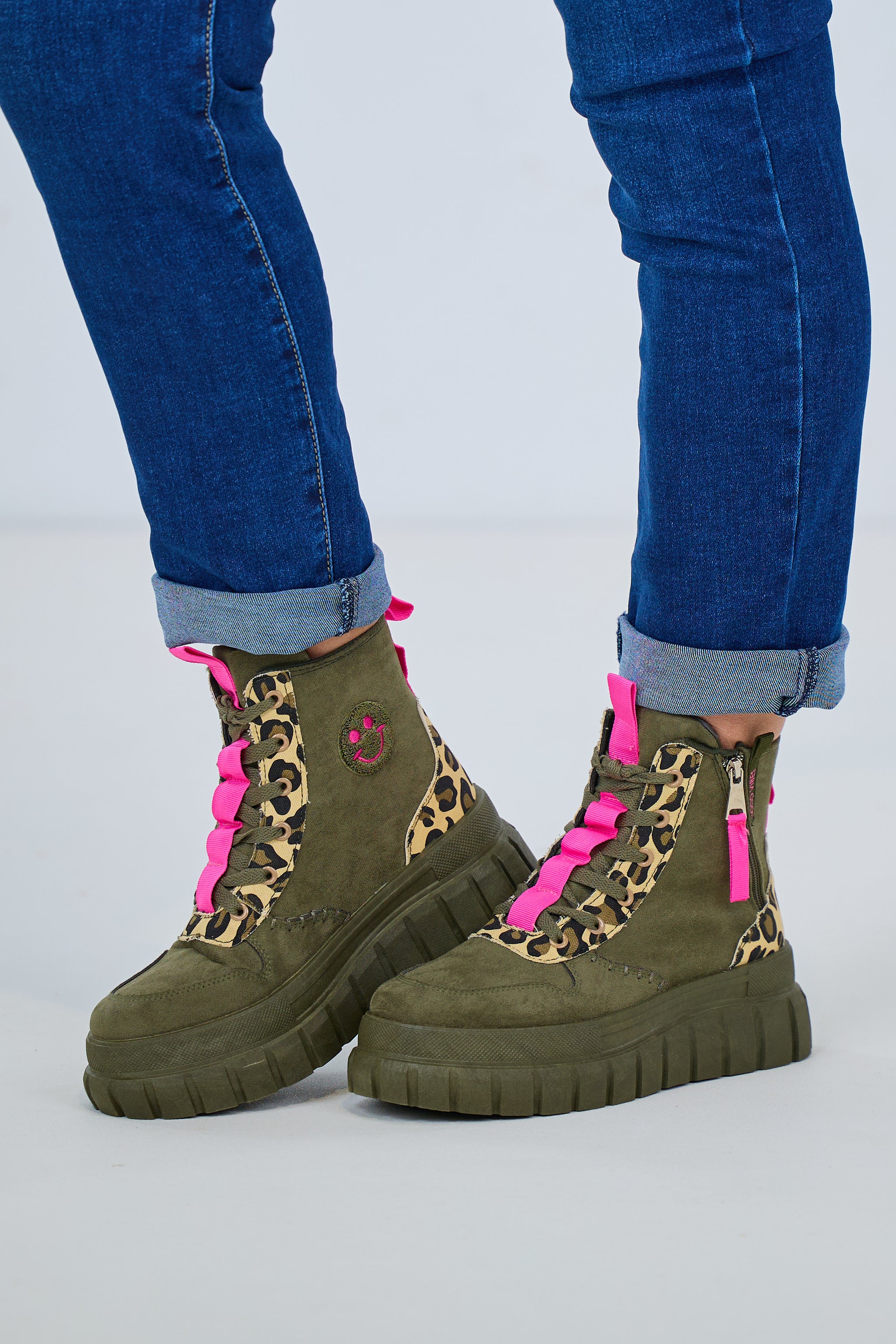 Boots GOOD VIBES, khaki-pink-leo