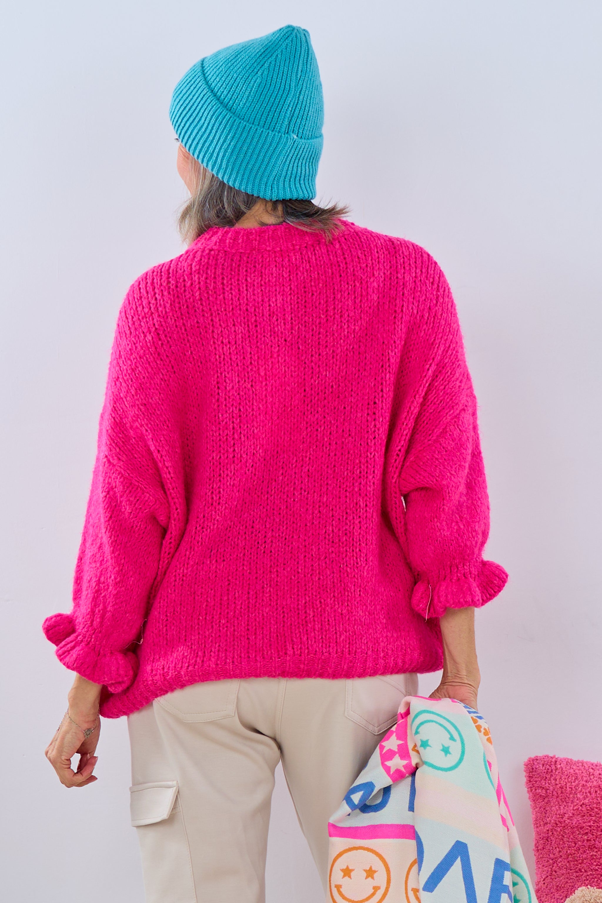 Strickpulli mit Rüschenärmeln, pink von Trends & Lifestyle