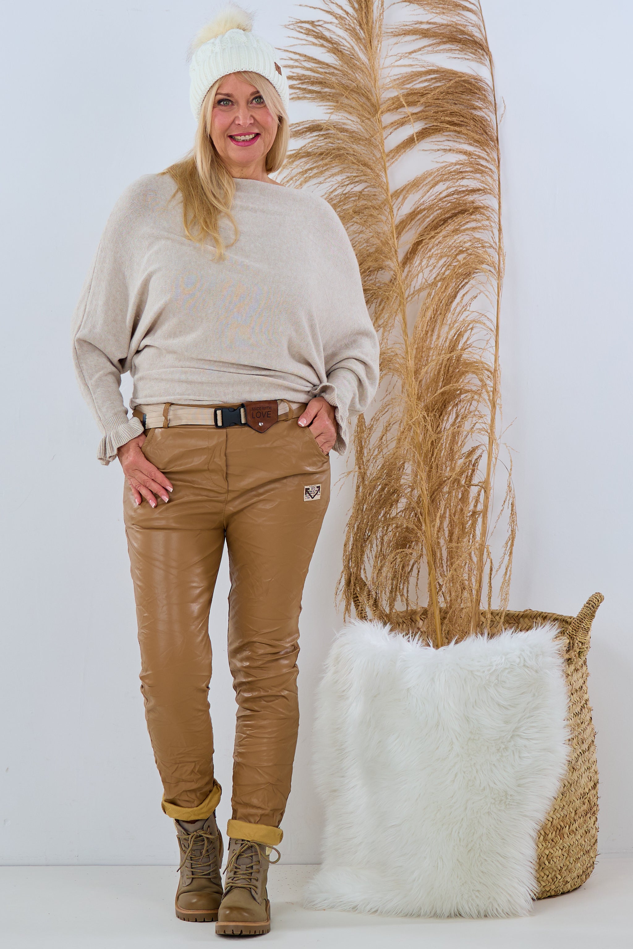 Schlupfhose im Knitterlook, camel von Trends & Lifestyle