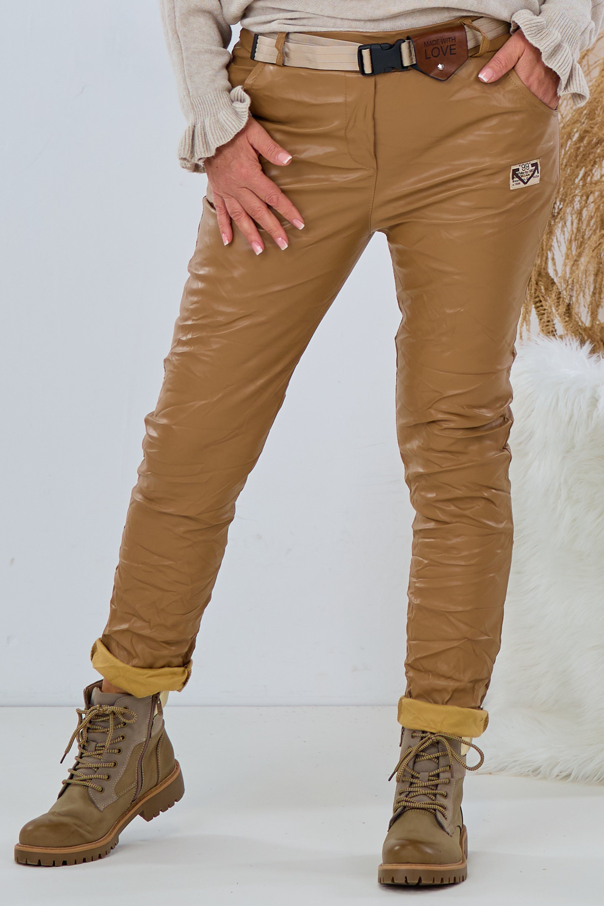 Schlupfhose im Knitterlook, camel von Trends & Lifestyle