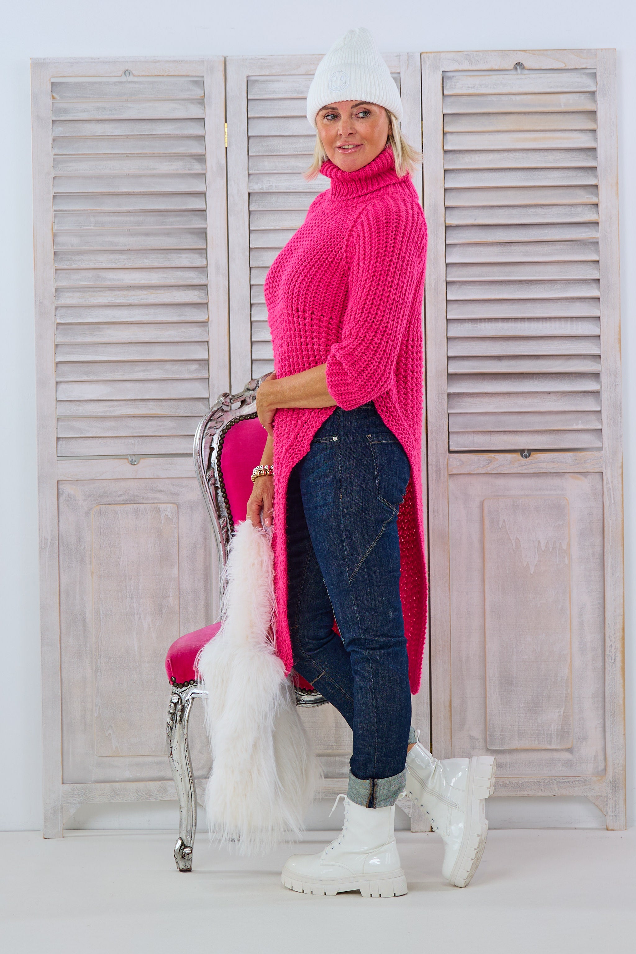 Longpulli, asymmetrisch mit Raglanärmeln, pink von Trends & Lifestyle