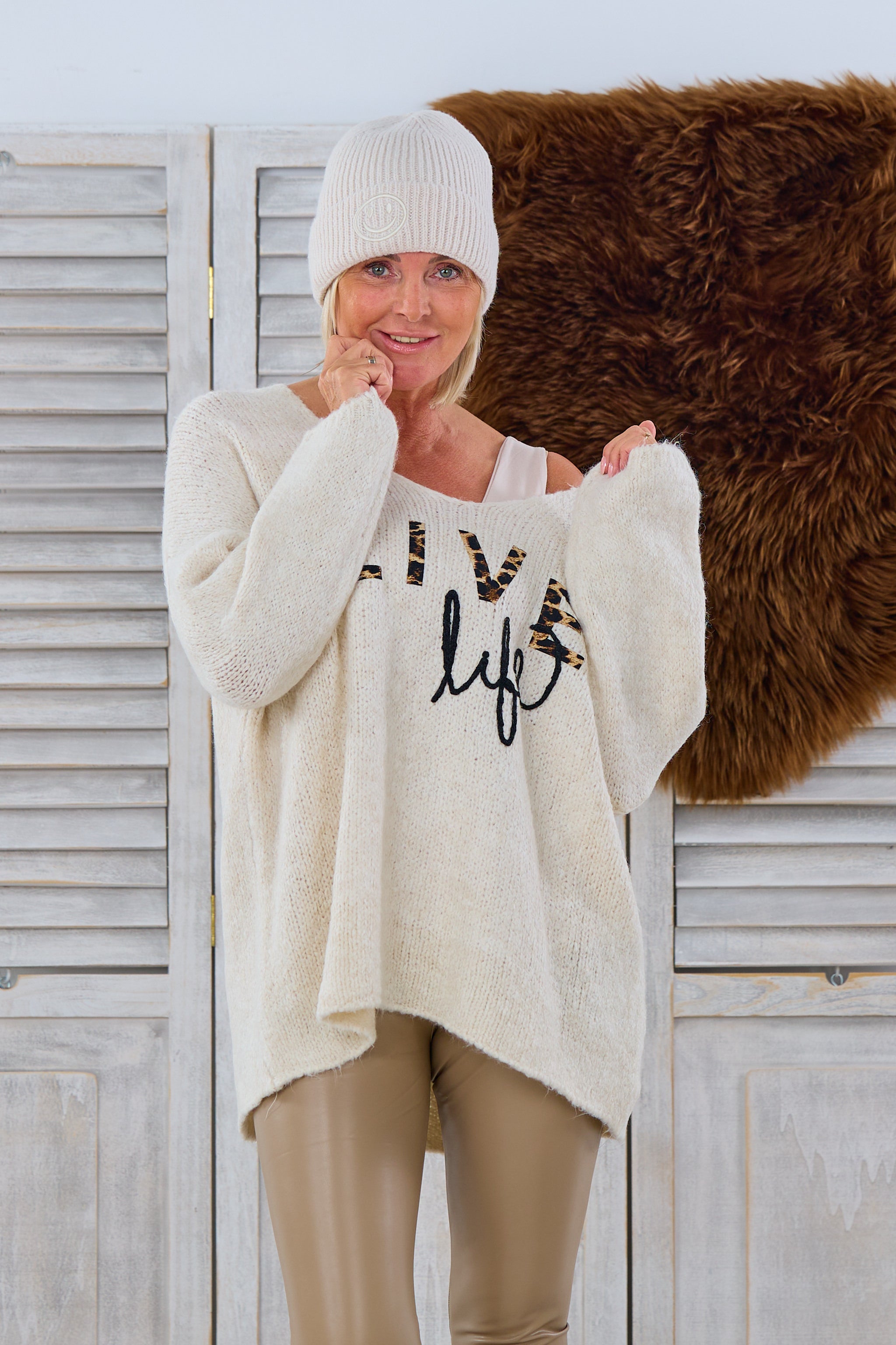 Strickpullover "LIVE life", beige von Trends & Lifestyle