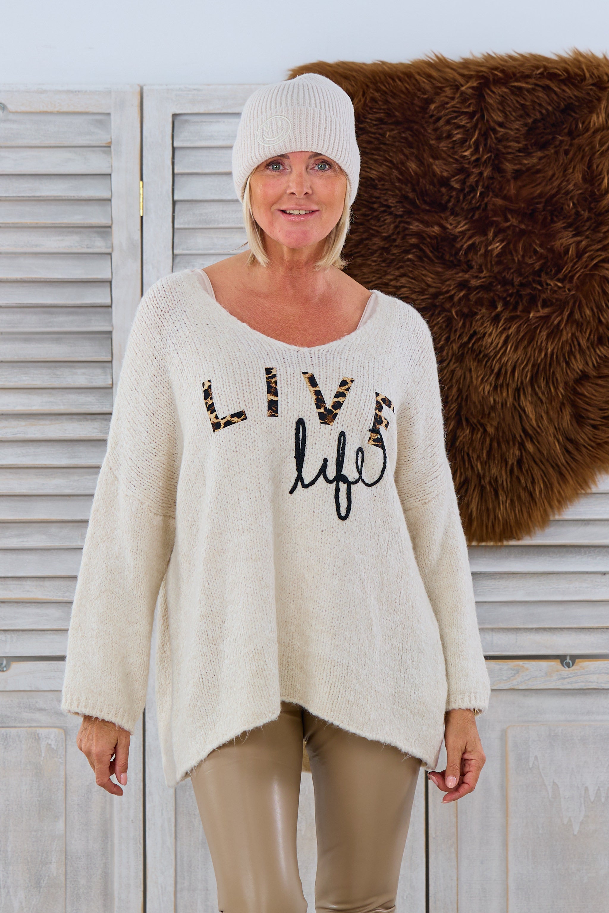 Strickpullover "LIVE life", beige von Trends & Lifestyle