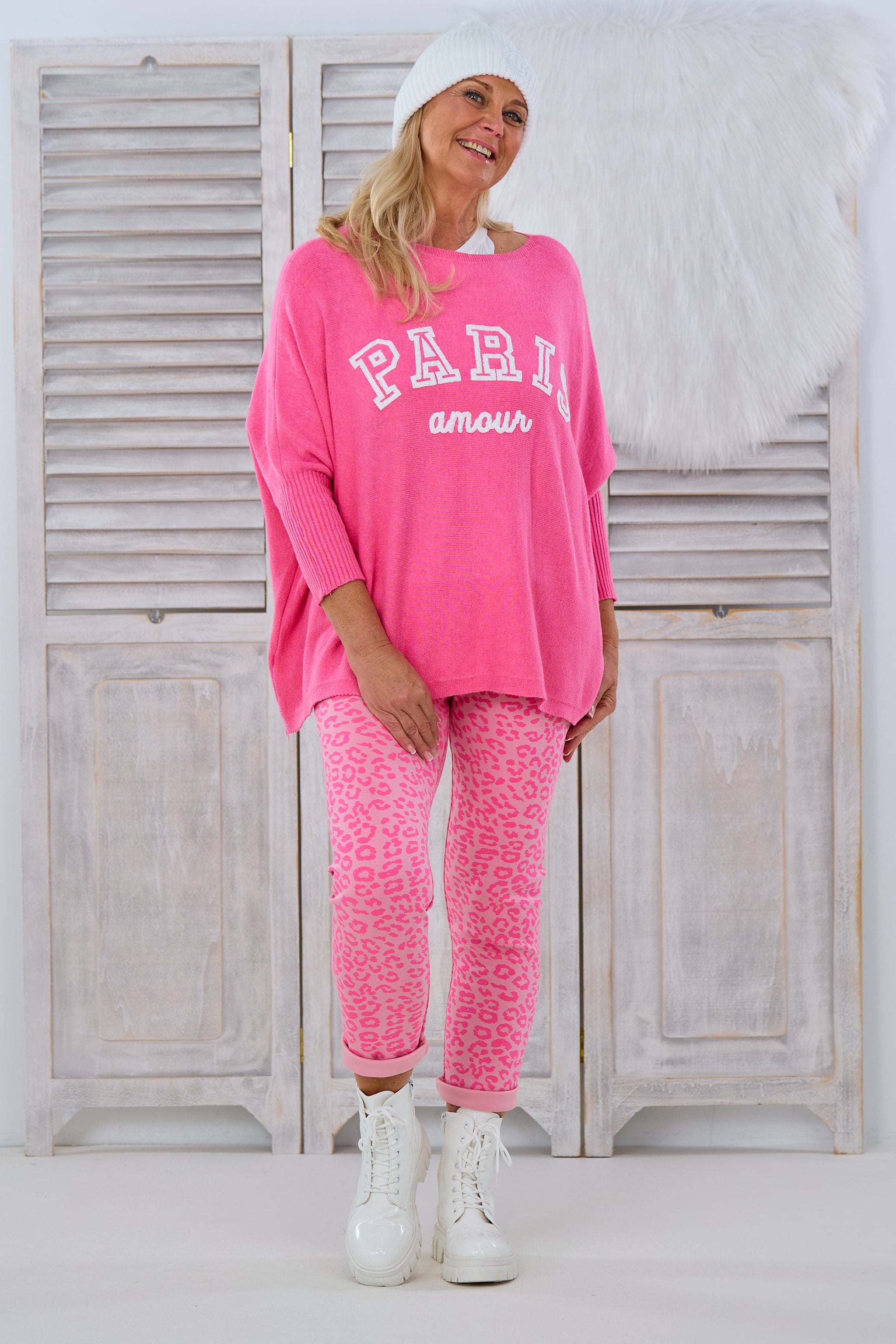 Pulli Paris mit Fledermausärmeln, pink-weiß von Trends & Lifestyle