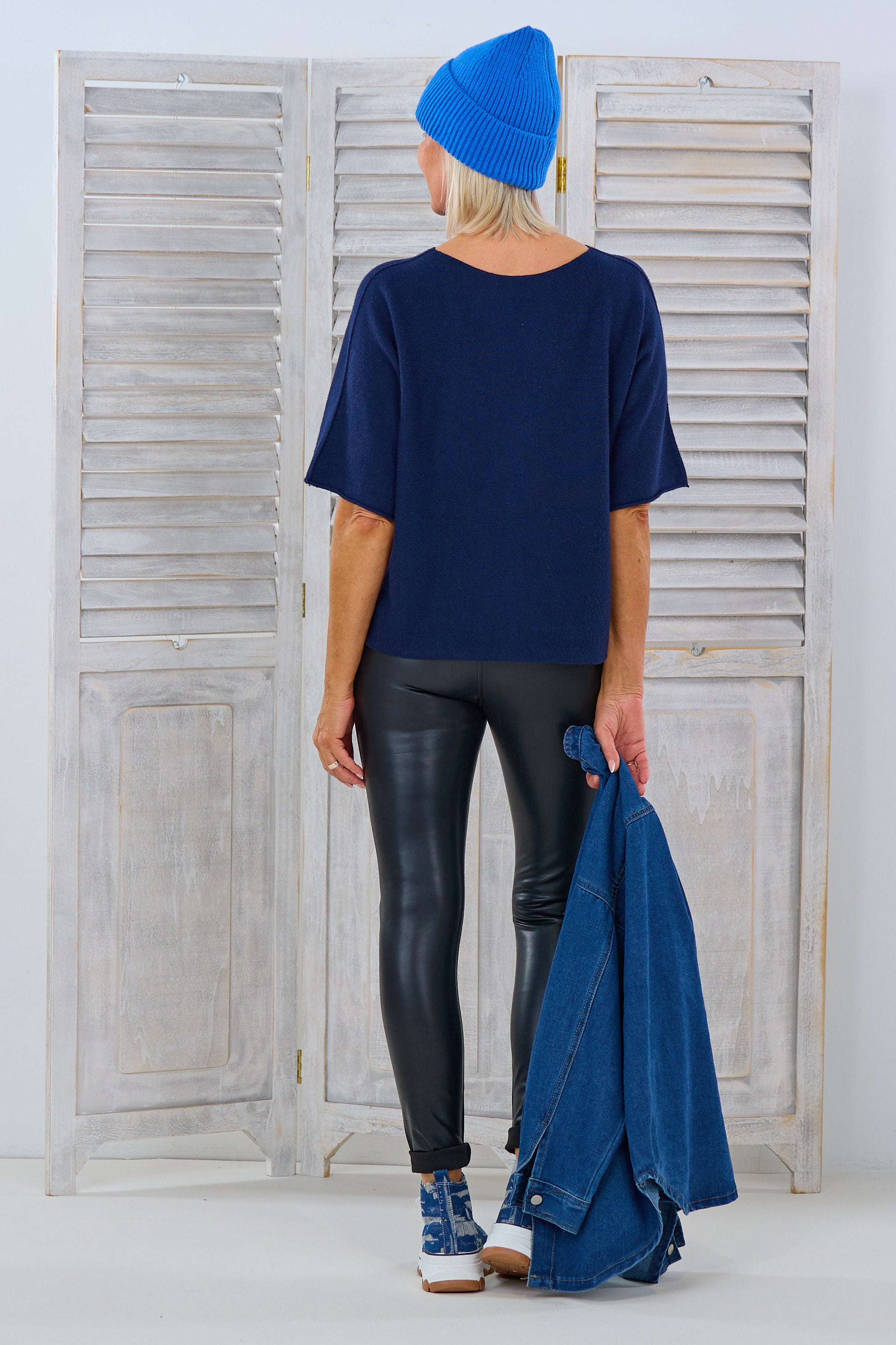 Weicher Kurzarm Pulli mit Rundhals-Ausschnitt, marineblau von Trends & Lifestyle