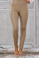 Highwaist leather leggings, beige