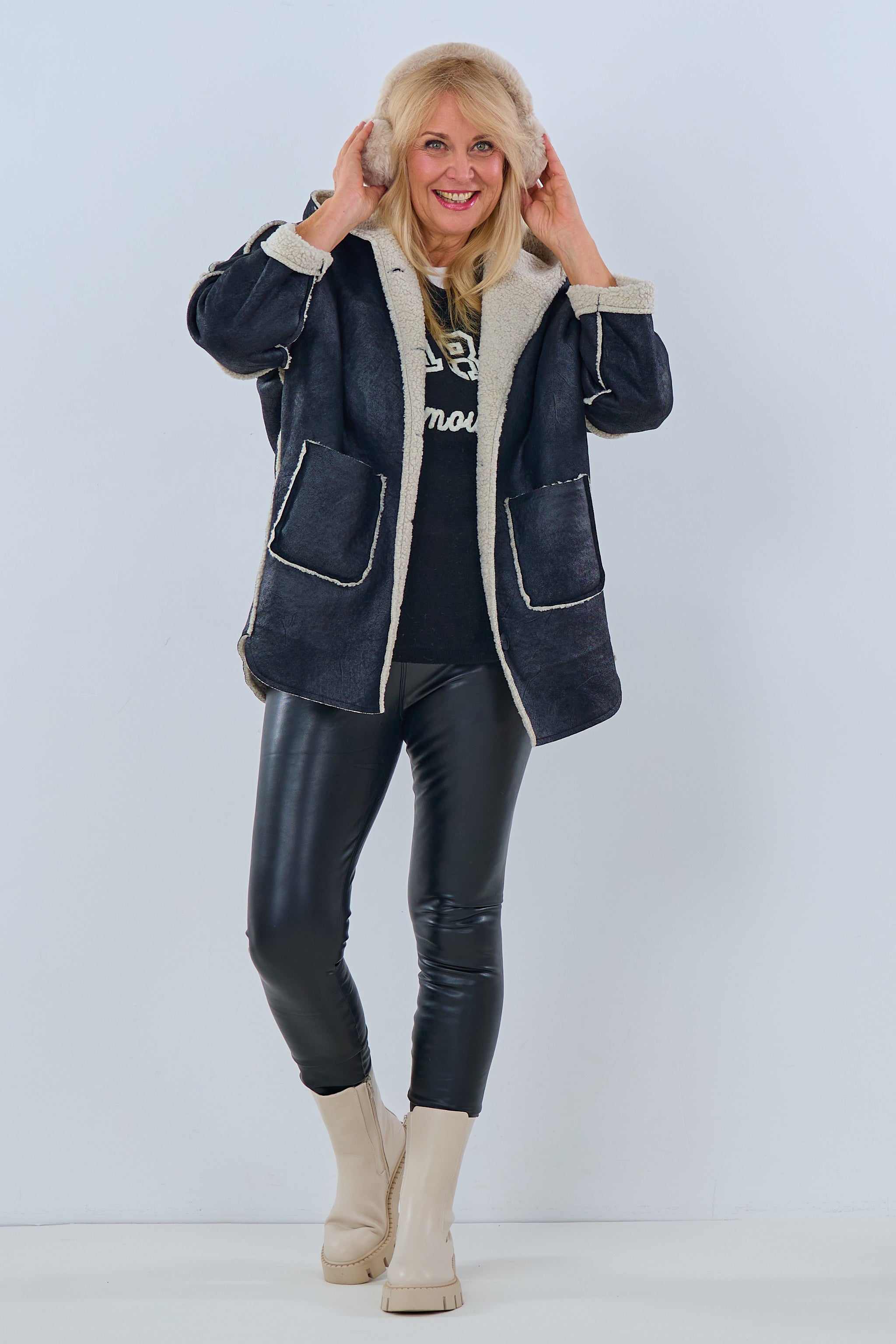 Jacke mit Teddyfell, schwarz von Trends & Lifestyle