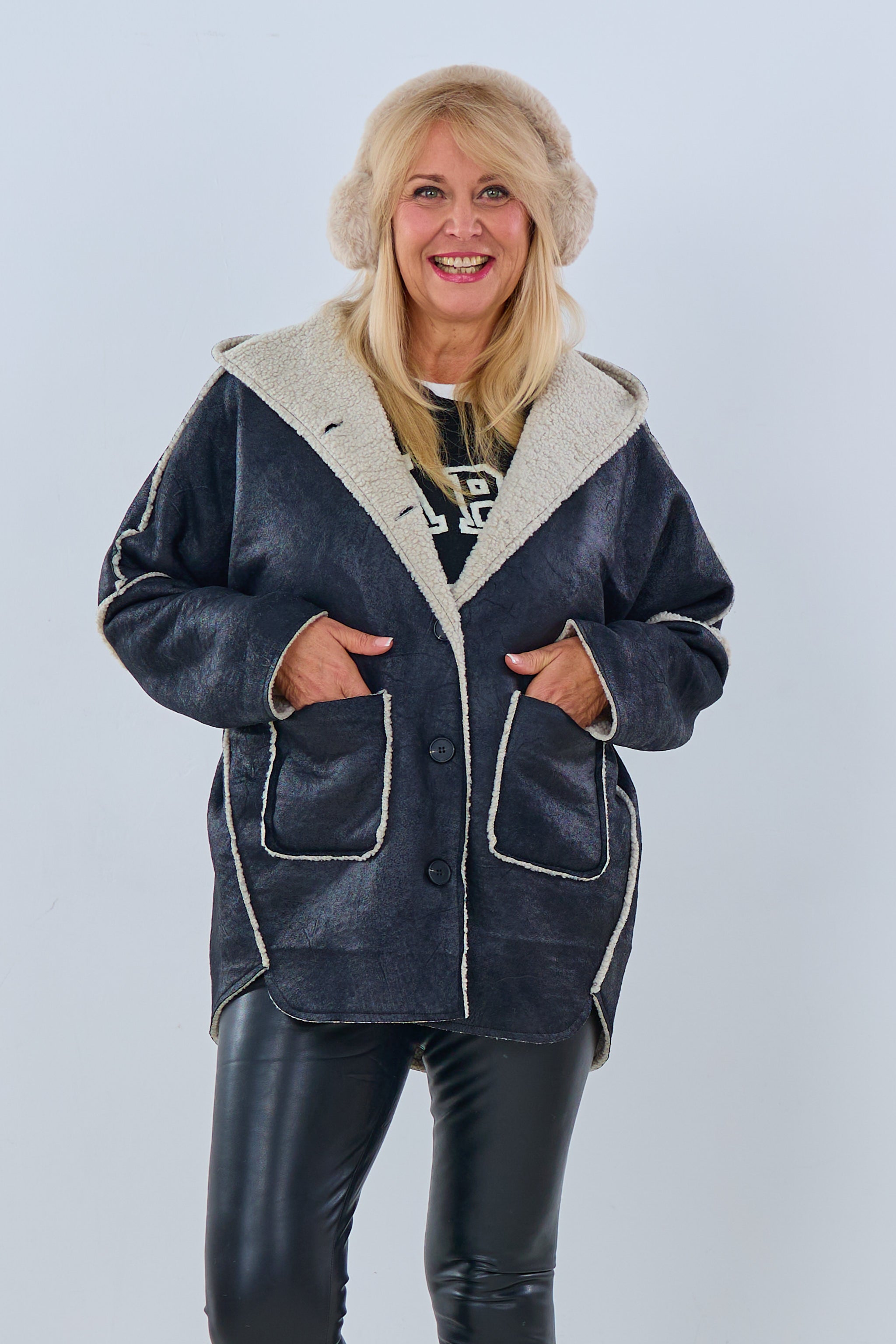 Jacke mit Teddyfell, schwarz von Trends & Lifestyle